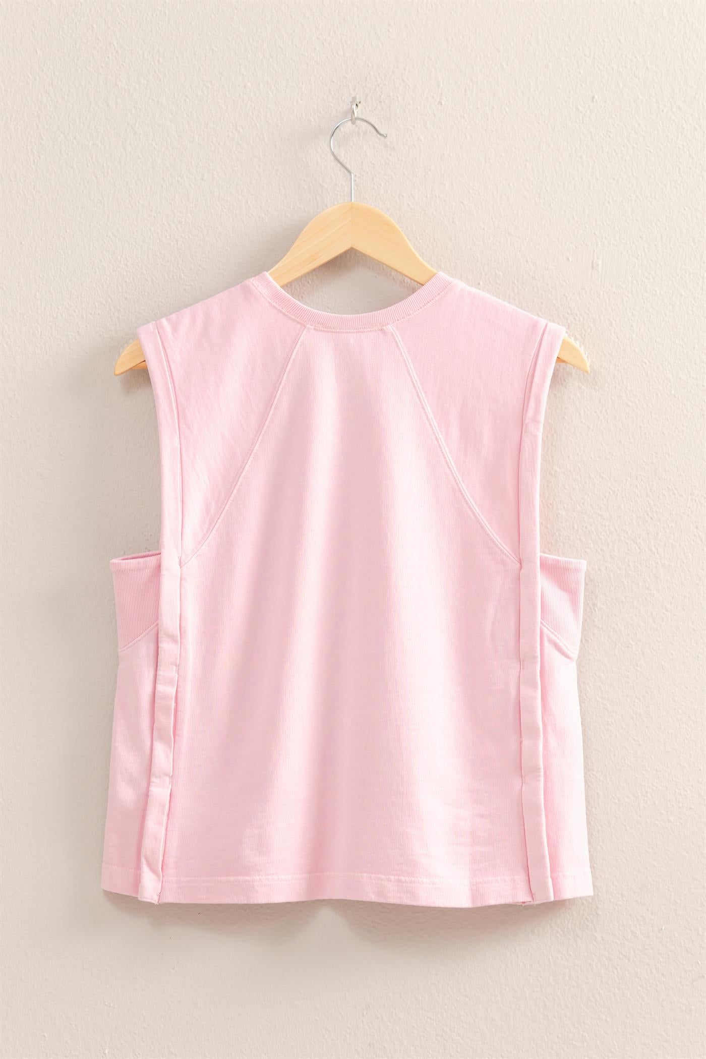 Wholesale Round Neck Sleeveless Boxy Top Clothing Tops DZ25C561 SOFT PINK DOUBLE ZERO