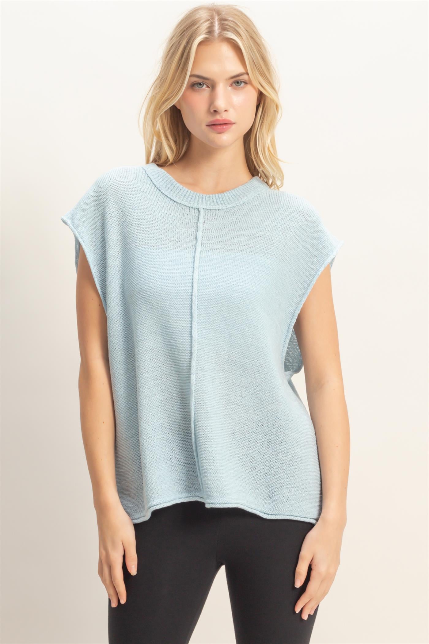 Wholesale Sleeveless Ribbed Knit Top Sweaters HF26A633 BLUE HYFVE