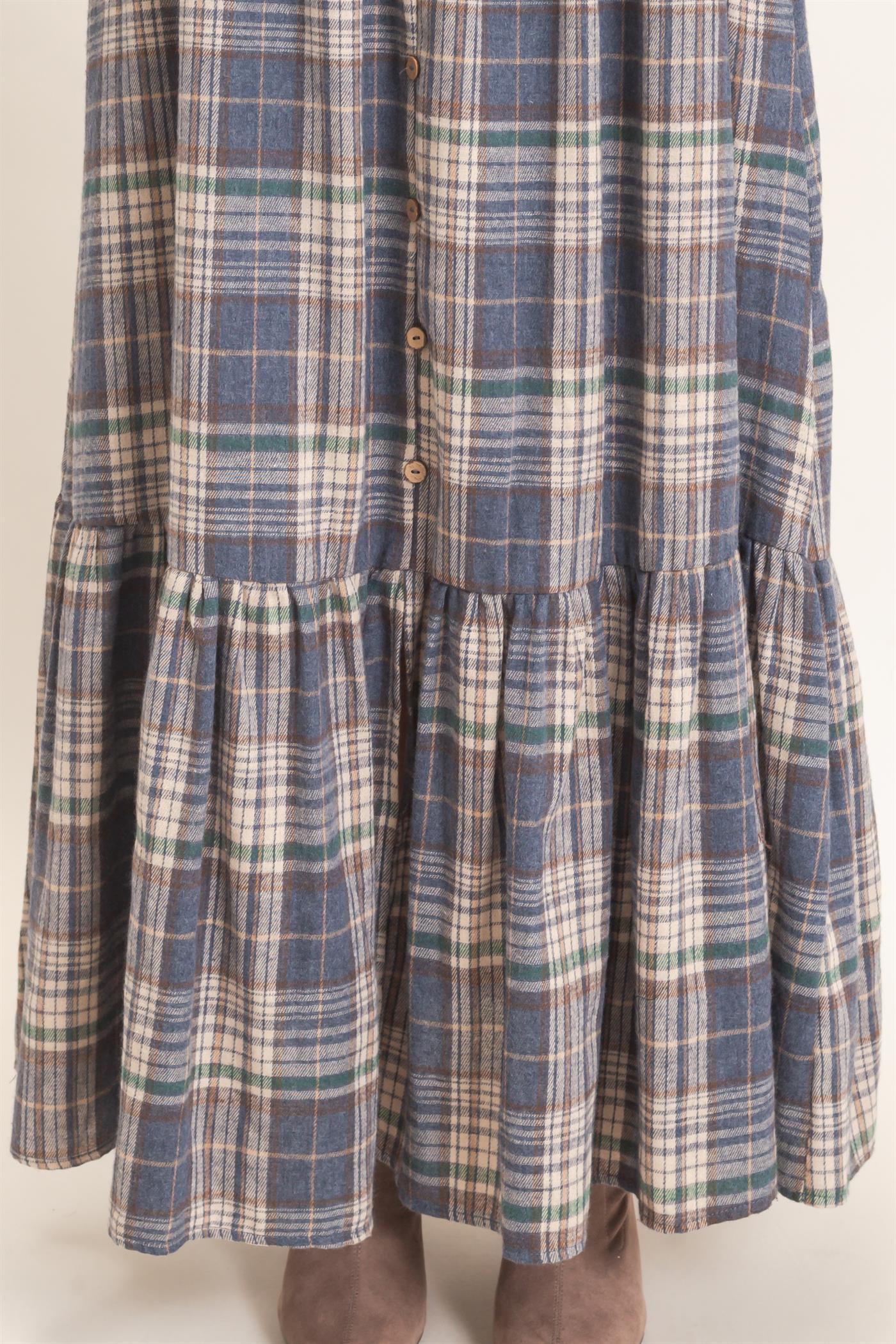 Wholesale Plaid Tiered Ruffle Skirt Skirts HF26E173 BLUE HYFVE