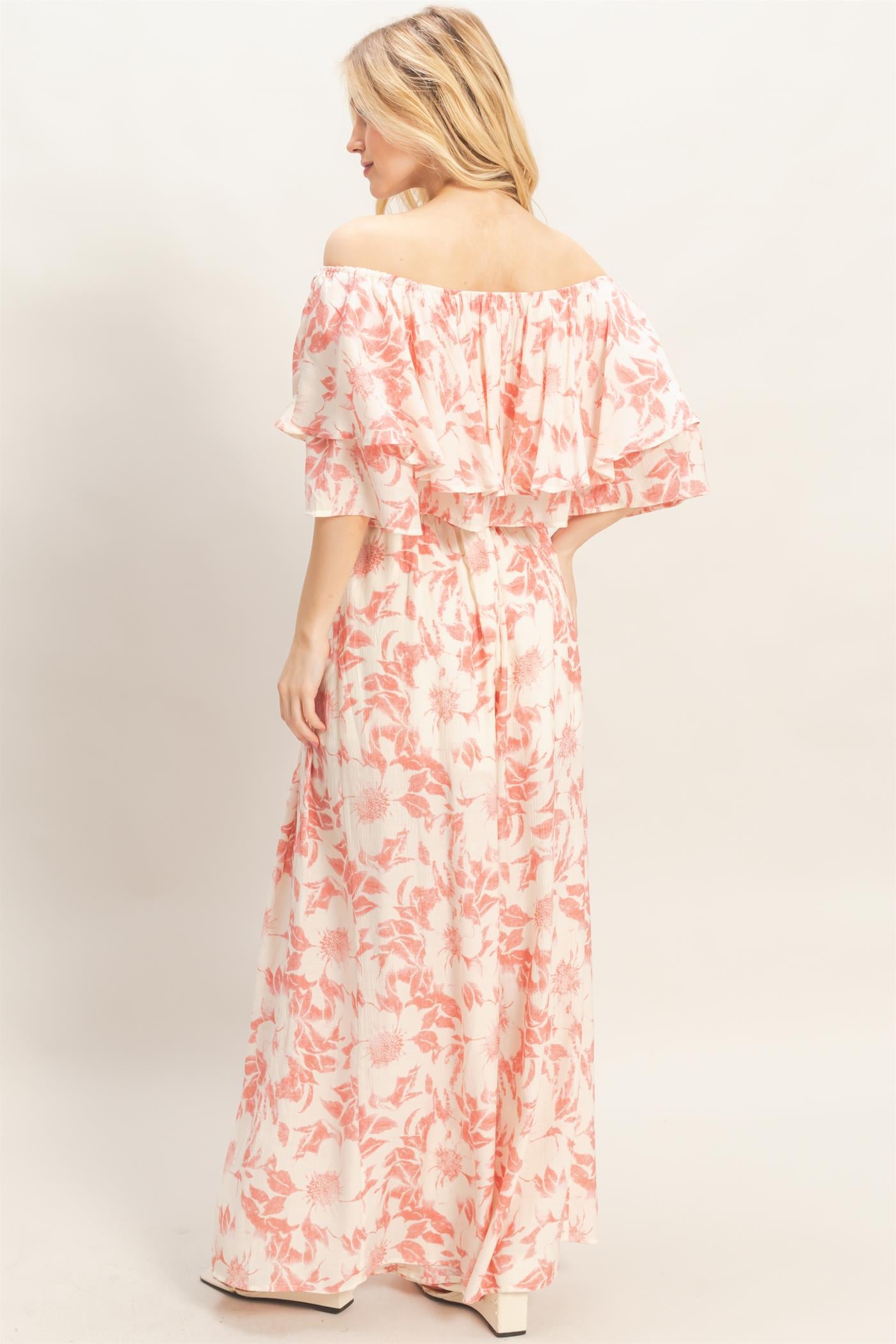 Wholesale Floral Off-Shoulder Top & Pants Set Clothing Tops HF26C832-SET CORAL HYFVE