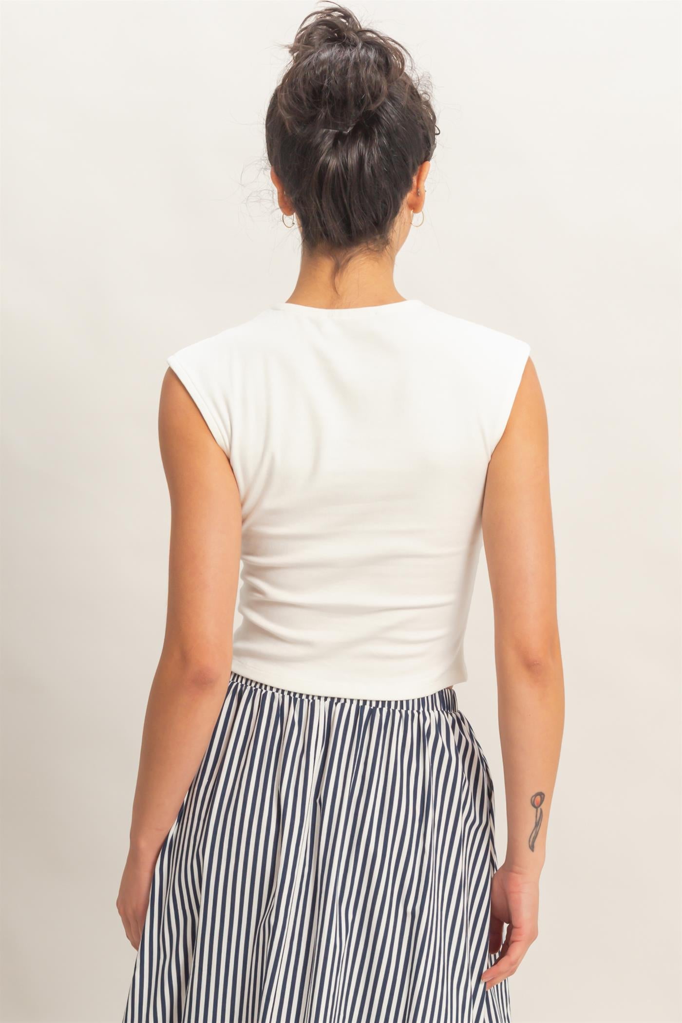 Wholesale Ruched Waist Cap Sleeve Top Clothing Tops DZ26A889 OFF WHTIE DOUBLE ZERO