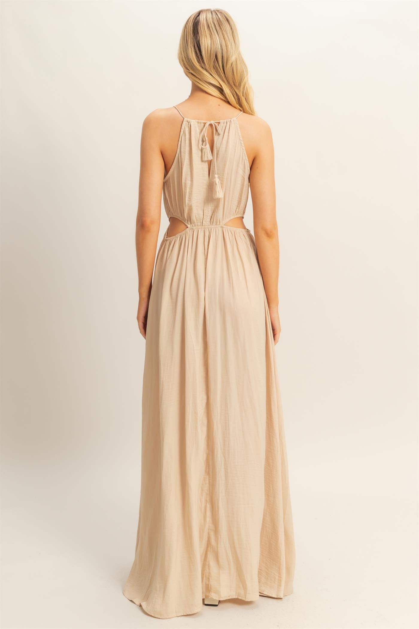 Wholesale Side Cutout Side Slit Maxi Dress Dresses HF25E129 L.SAND HYFVE