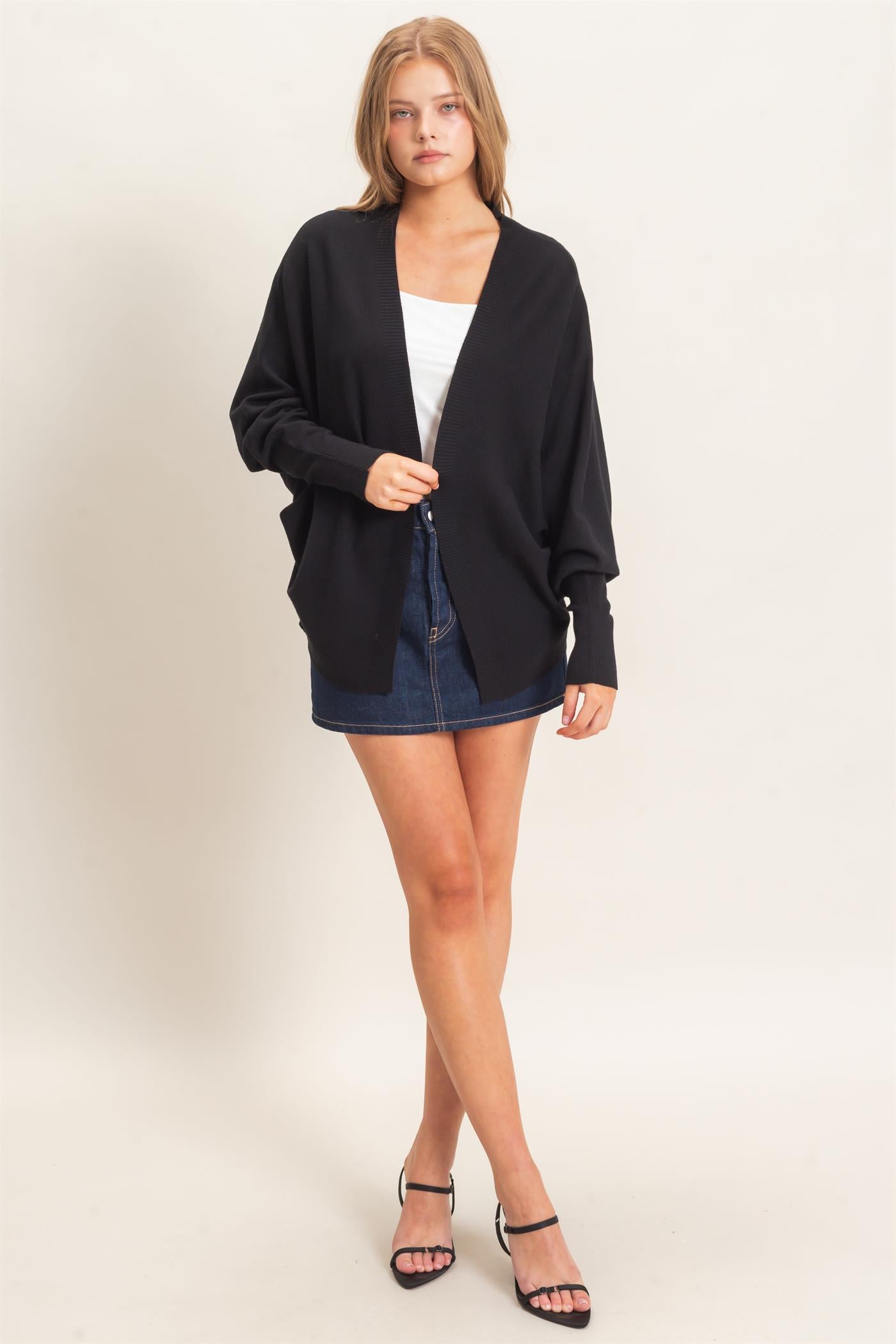Wholesale Open Front Knit Cardigan Cardigans HF26E834 BLACK HYFVE