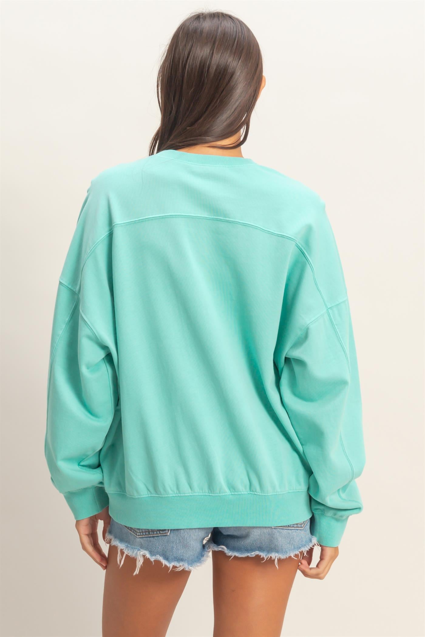 Wholesale Ribbed Crew Neck Sweatshirt Sweatshirts DZ26A265 TURQUOISE DOUBLE ZERO