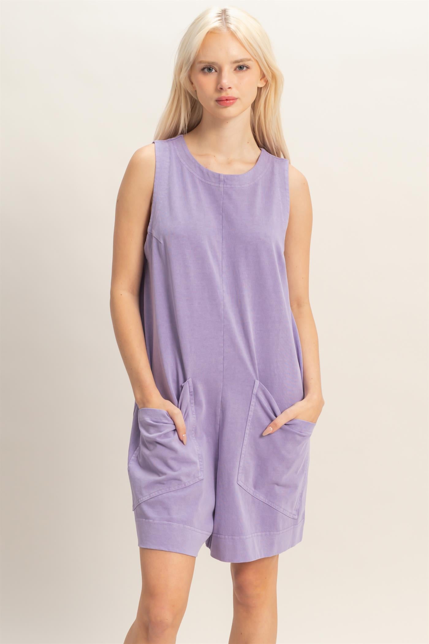 Wholesale Pocket Detail Sleeveless Romper Clothing DZ26A327 DUSTY PURPLE DOUBLE ZERO