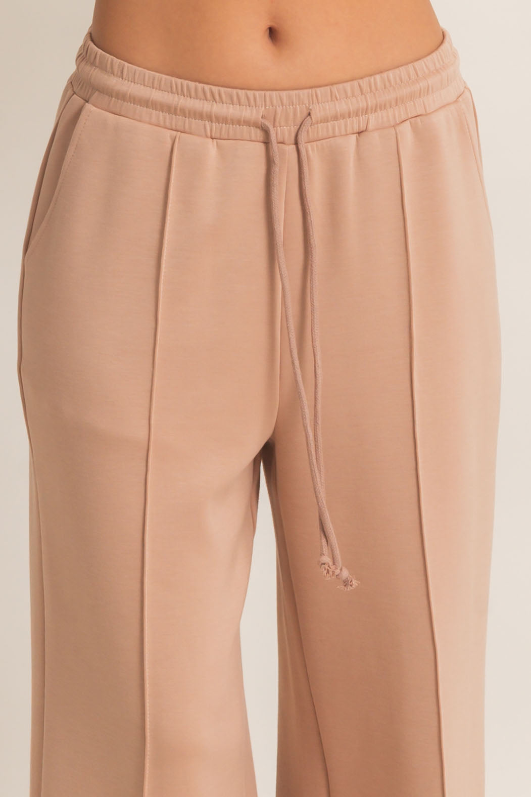 Wholesale Drawstring Waist Pintuck Wide Leg Pants Pants DZ26E384 DARK TAUPE HYFVE