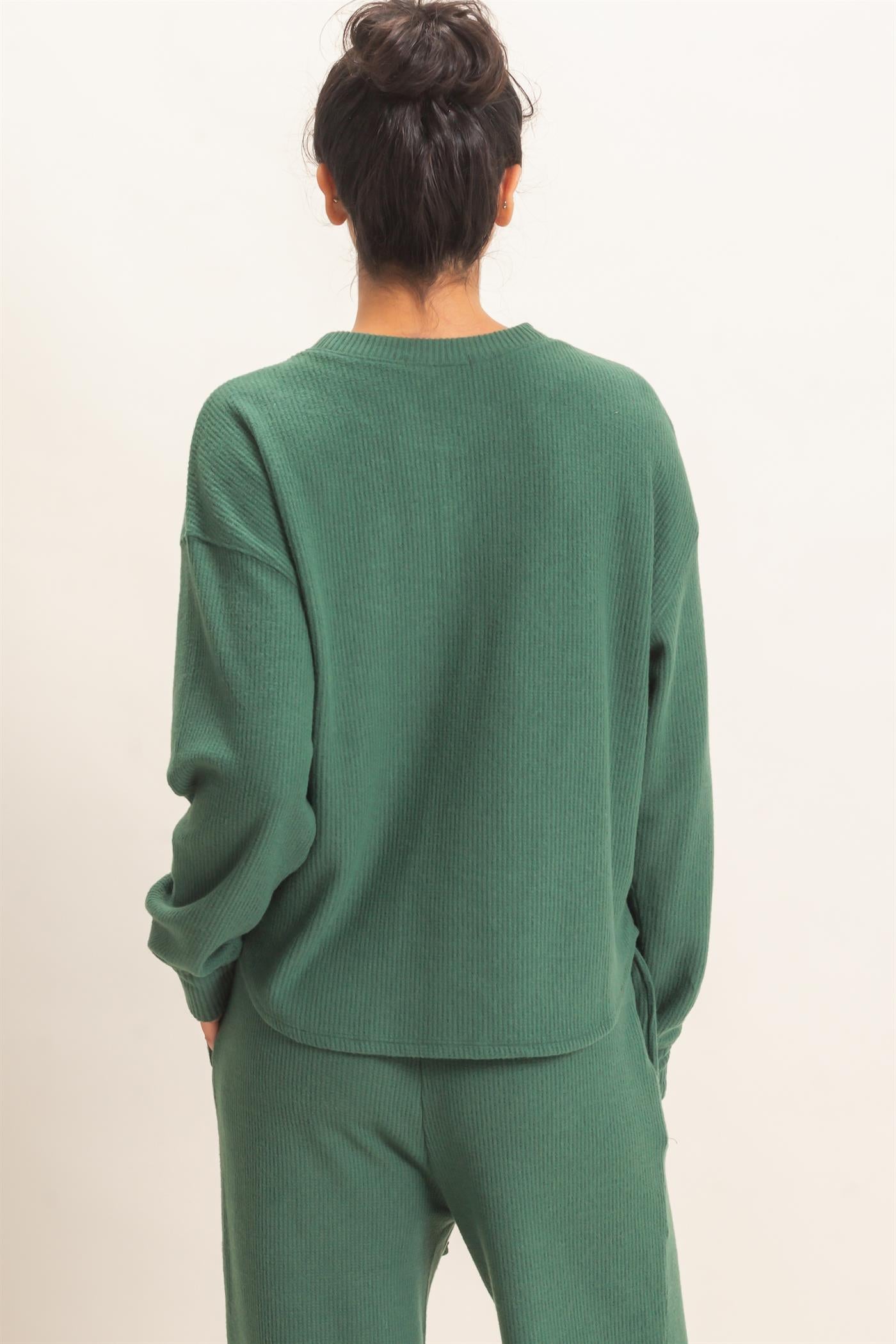 Wholesale Brushed Waffle Henley Top Clothing Tops DZ26F314 DARK GREEN DOUBLE ZERO
