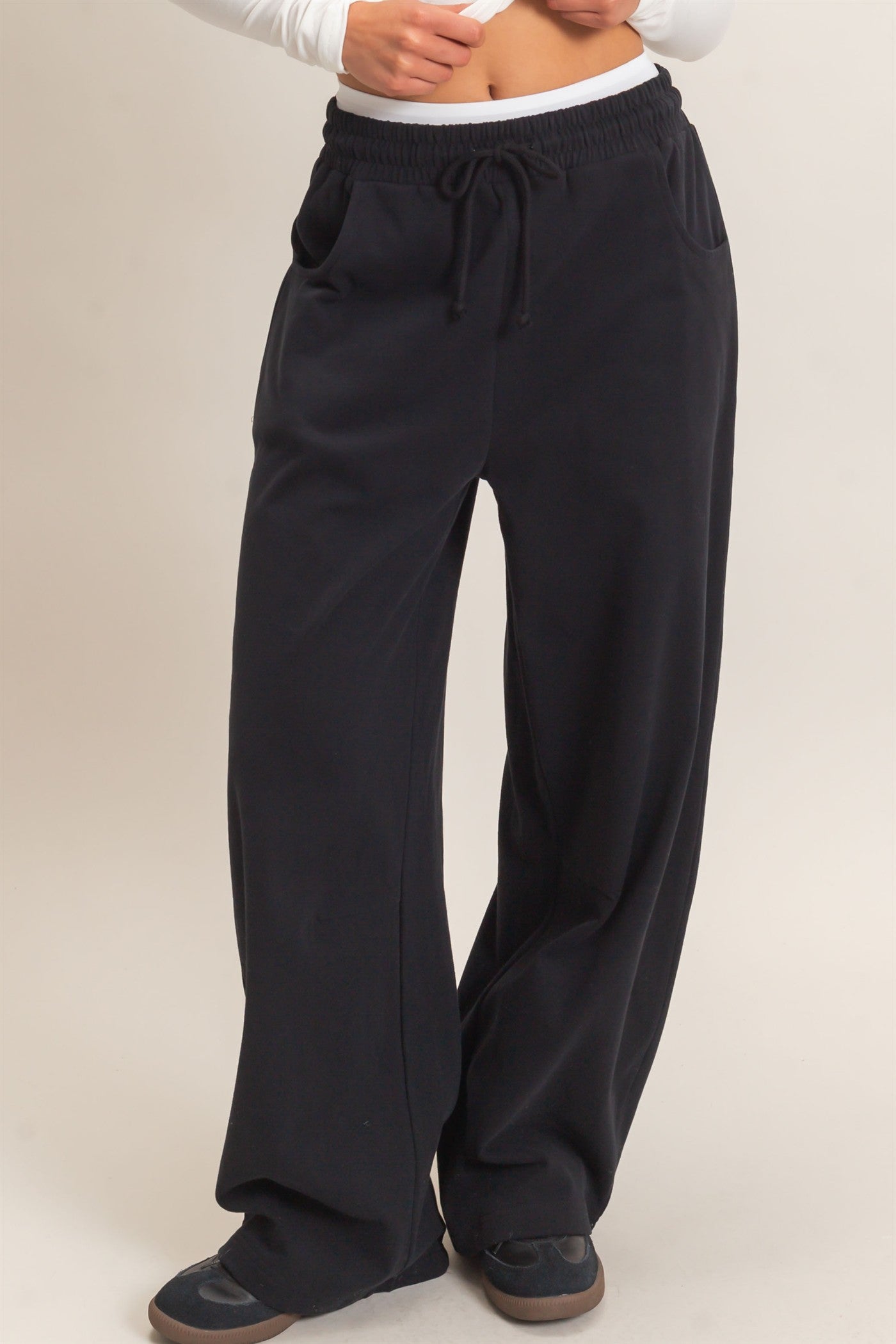 Wholesale Washed Barrel Sweatpants Pants DZ26E379 BLACK DOUBLE ZERO