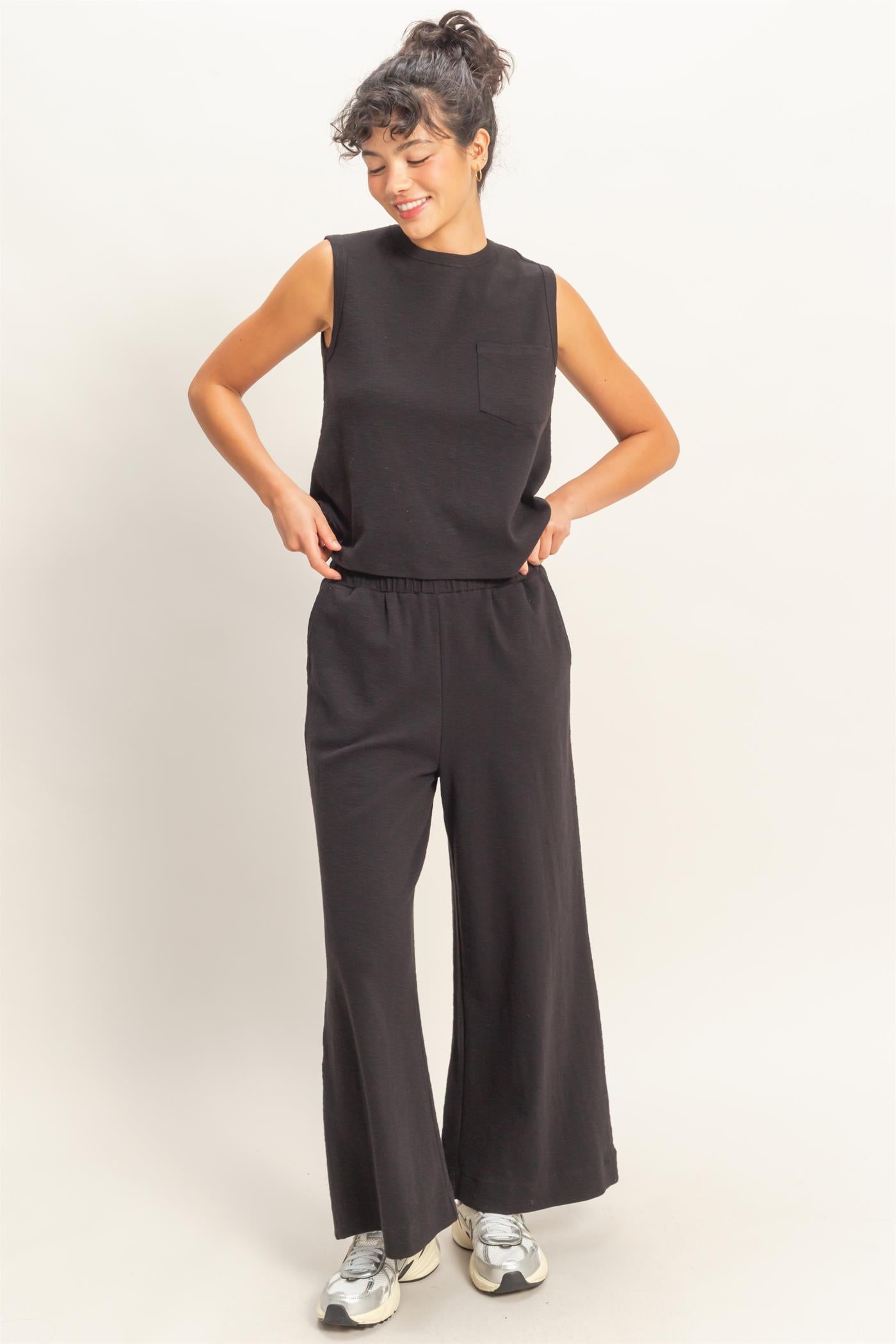 Wholesale Sleeveless Cotton Top With Pocket Clothing Tops DZ26A234 BLACK DOUBLE ZERO