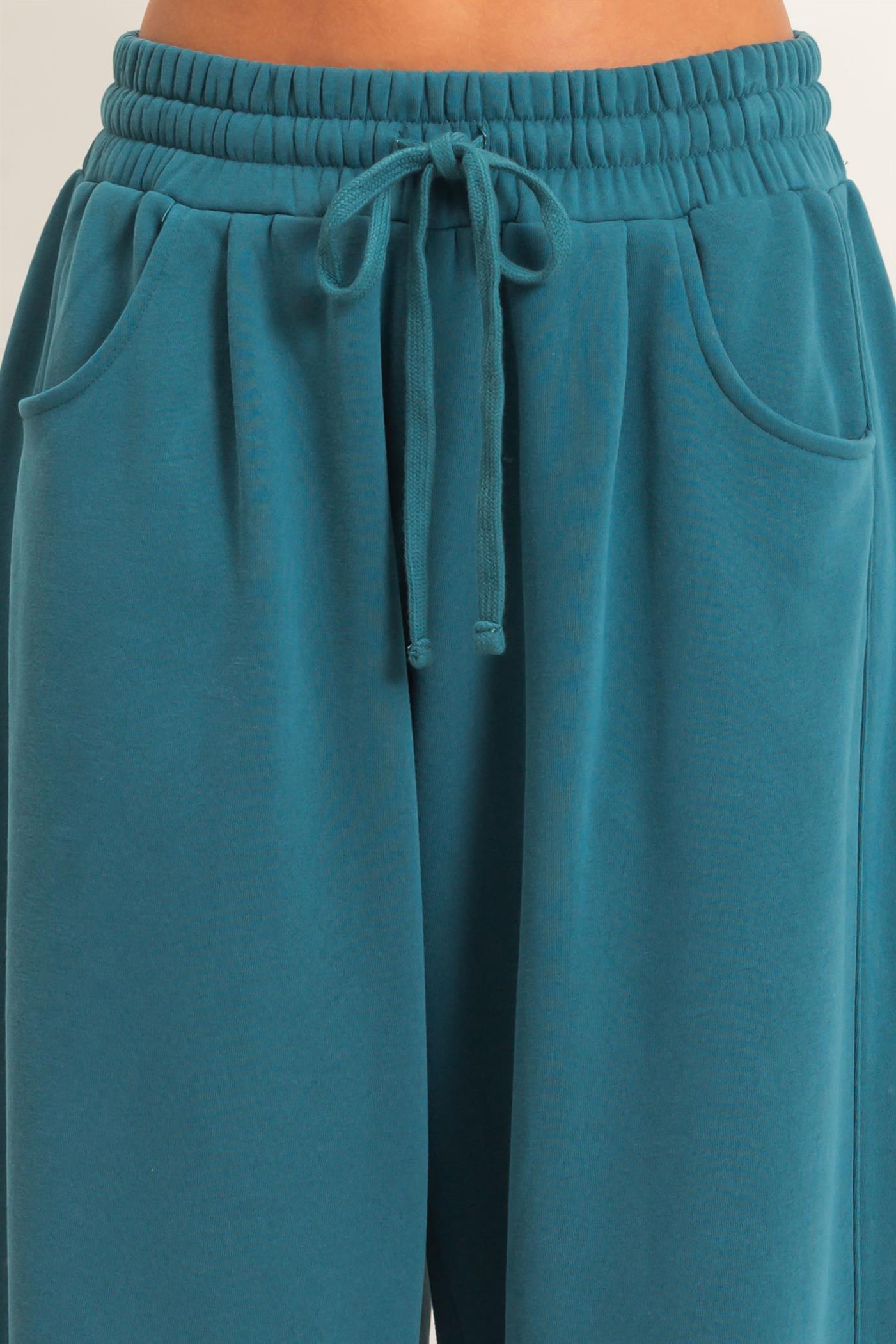 Wholesale Drawstring Waist Barrel Sweatpants Pants DZ26E290 DARK TEAL DOUBLE ZERO