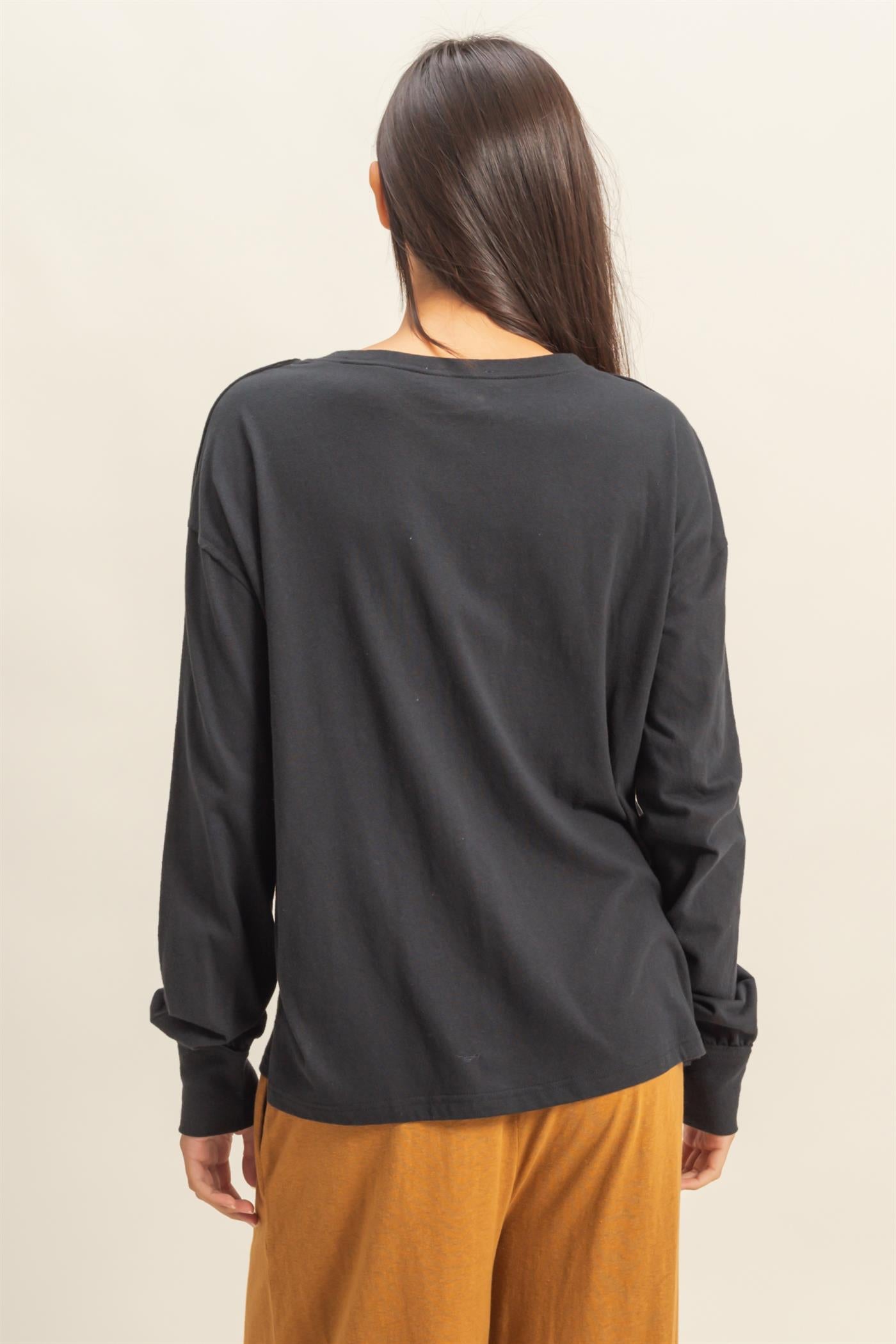 Wholesale Long Sleeve Pocket T-Shirt Clothing Tops DZ23G149 BLACK DOUBLE ZERO