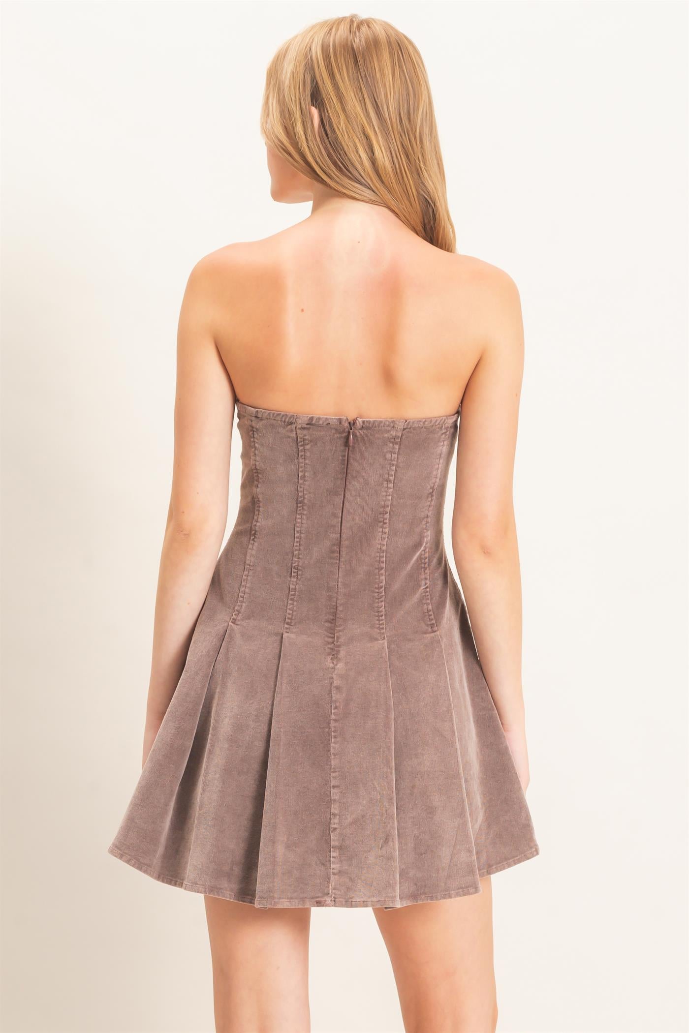 Wholesale Strapless Mineral Wash Dress Dresses HF26F215 BROWN HYFVE