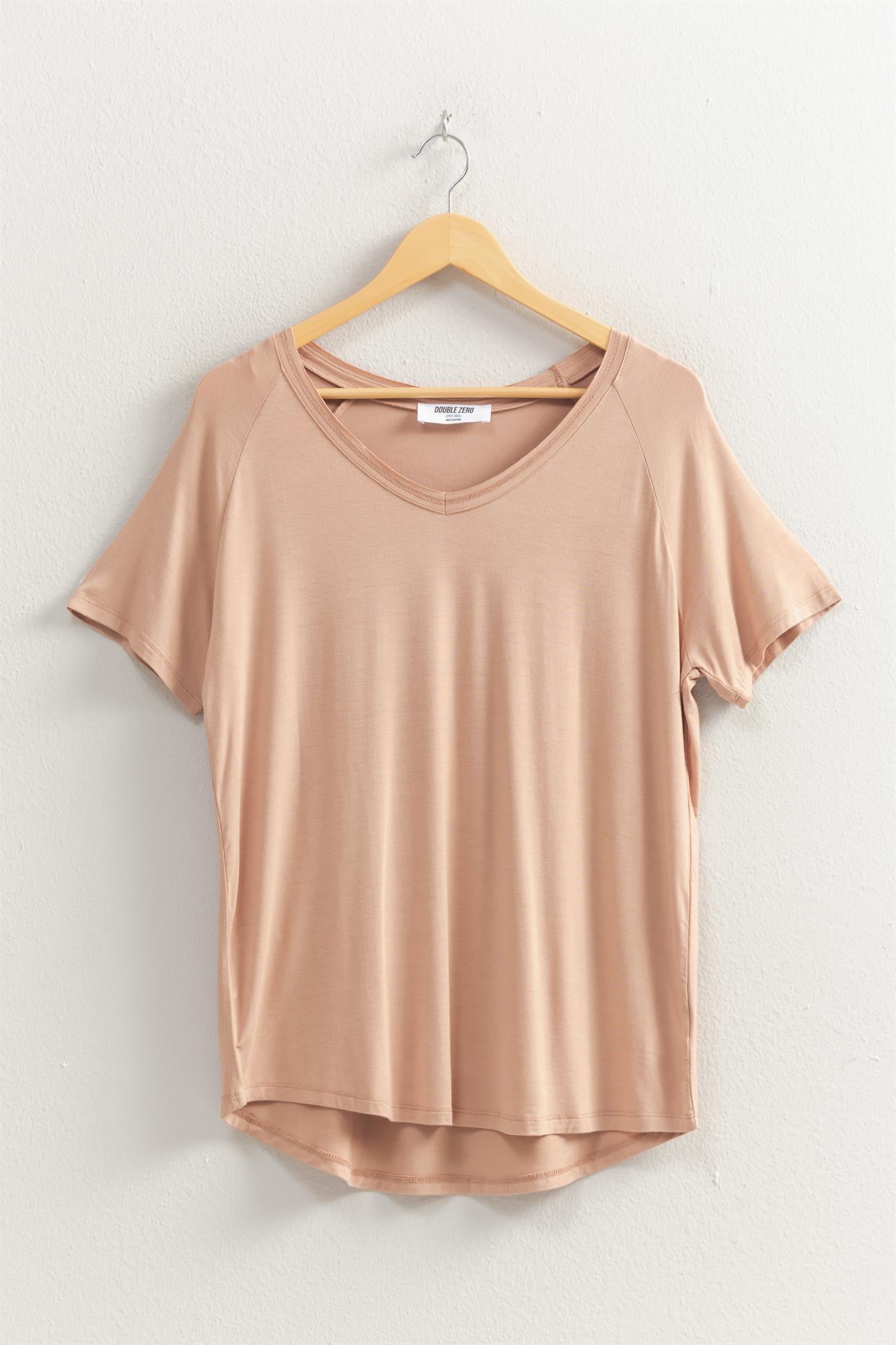 Wholesale Oversized V-Neck Relaxed Tee Clothing Tops DZ25E310 DARK TAUPE DOUBLE ZERO