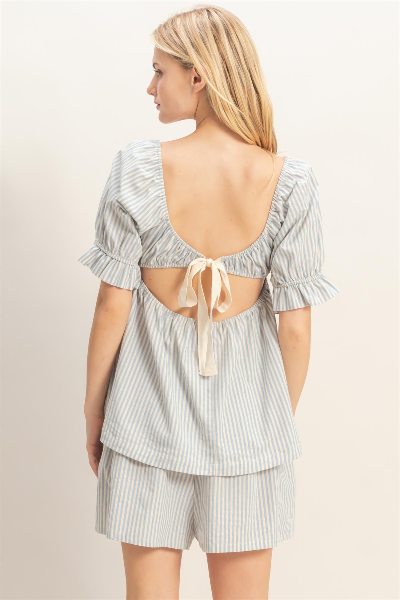 Wholesale Striped Square Neck Peplum Top Clothing Tops HF26E386 SKY BLUE HYFVE