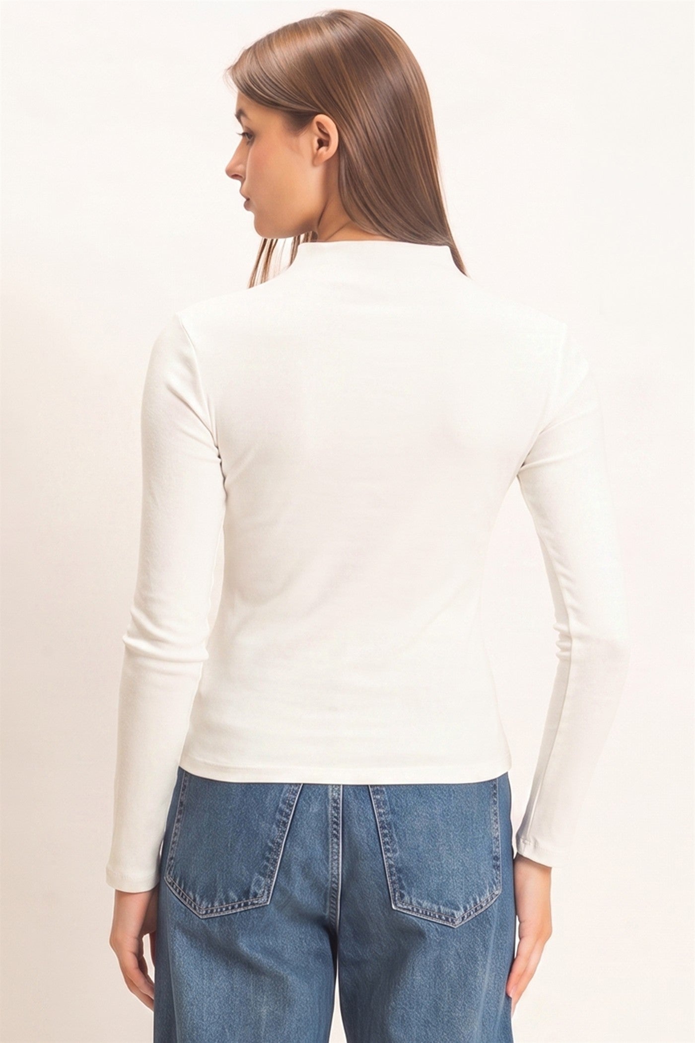 Wholesale Mock Neck Long Sleeve Top Clothing Tops DZ26F281 WHITE DOUBLE ZERO