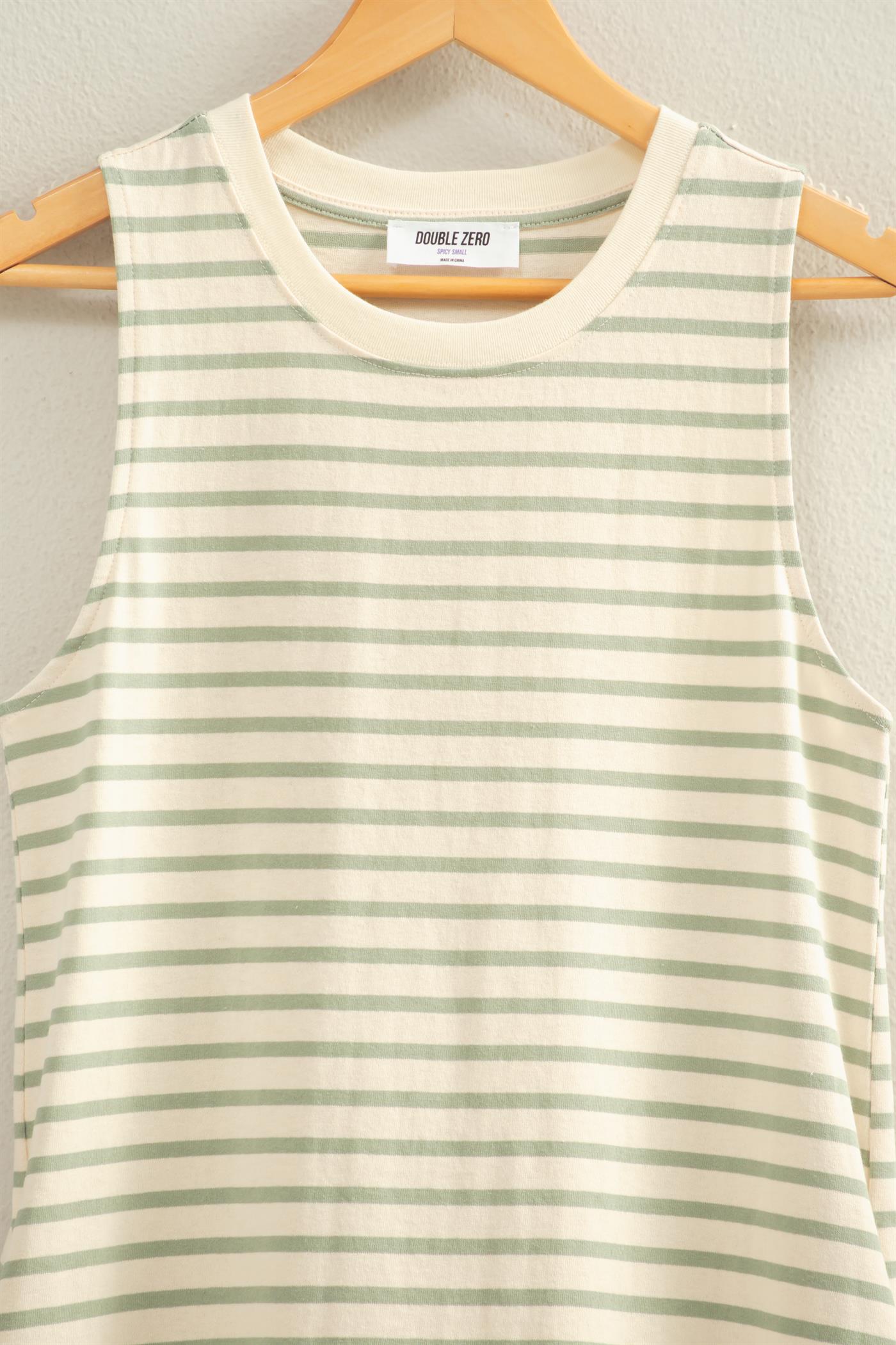 Wholesale Striped Sleeveless Mini Dress Dresses DZ26C068 SAGE GREEN DOUBLE ZERO