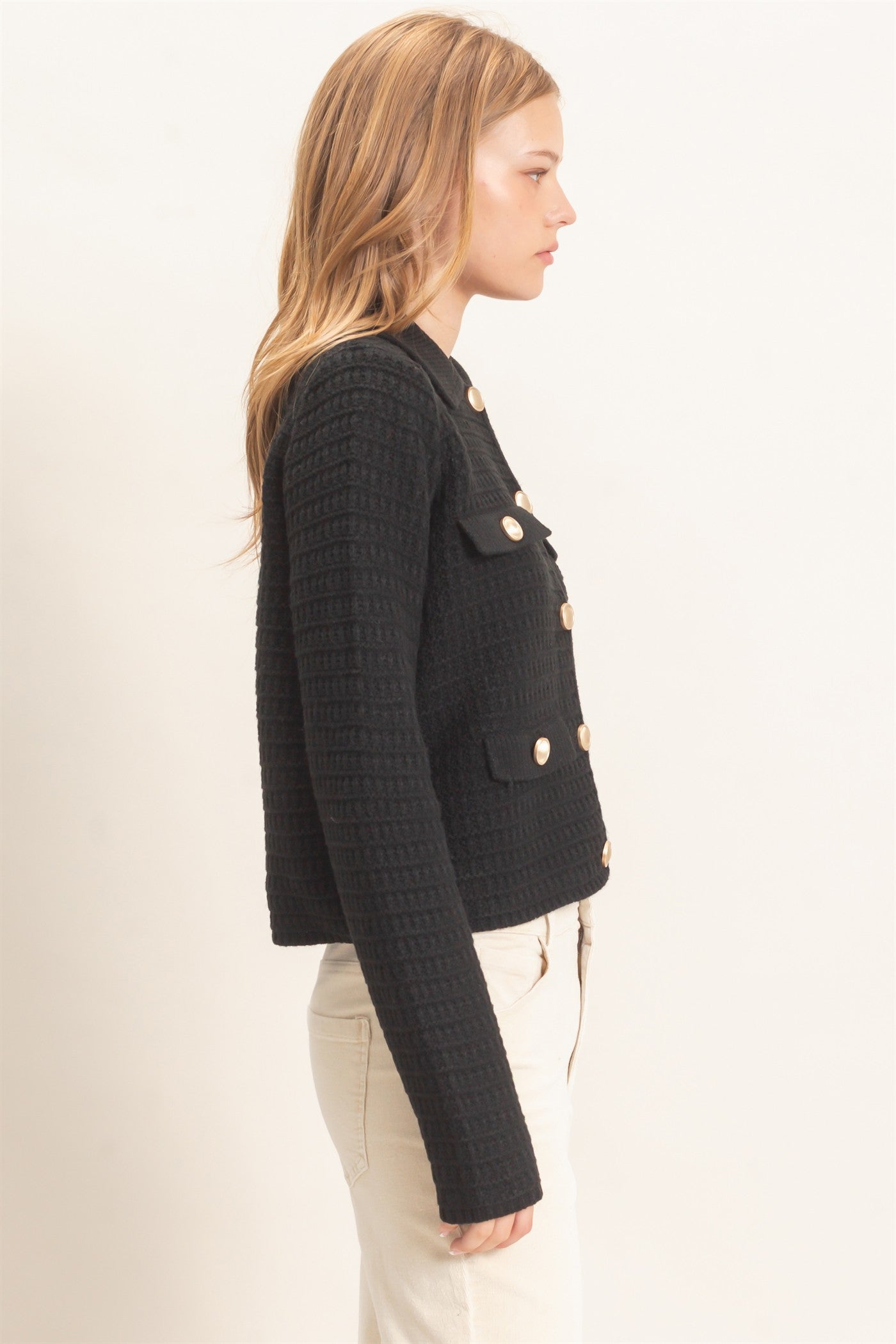 Wholesale Textured Collared Sweater Jacket Cardigans HF26F190 BLACK HYFVE
