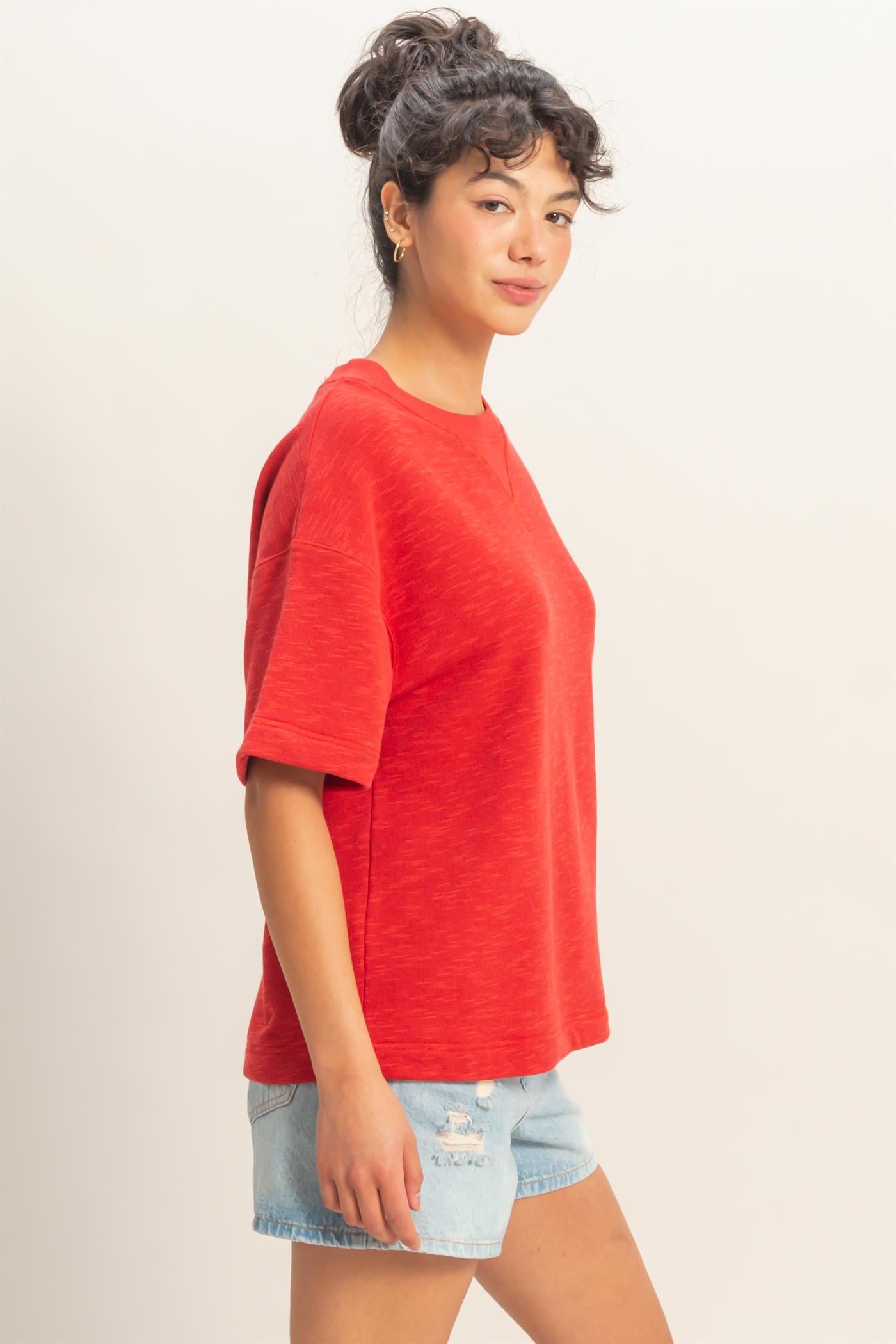 Wholesale Crew Neck Short Sleeve Top Clothing Tops DZ26A891 RED DOUBLE ZERO