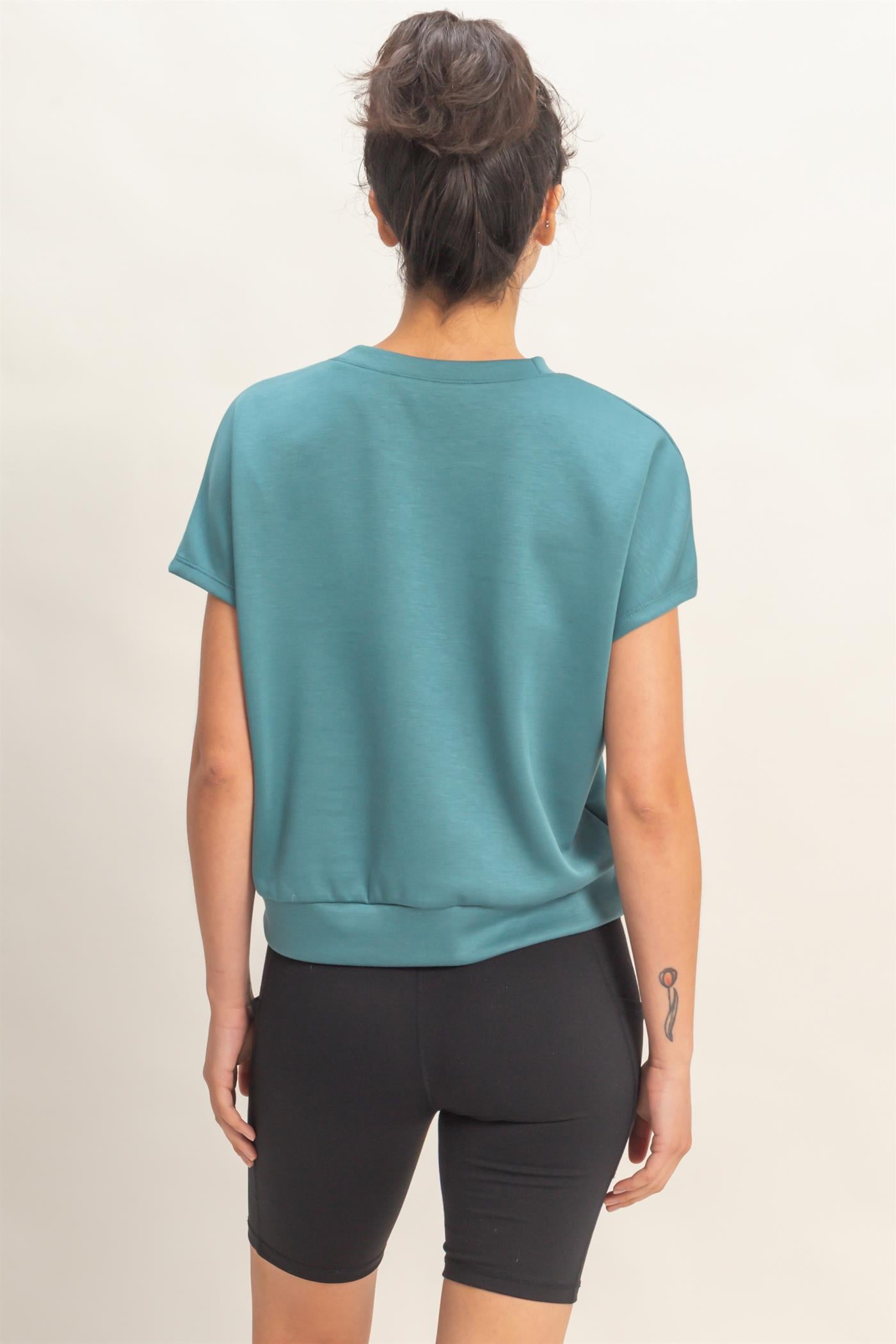 Wholesale Crew Neck Short Dolman Sleeve Top Clothing Tops DZ26C205 DARK TEAL DOUBLE ZERO