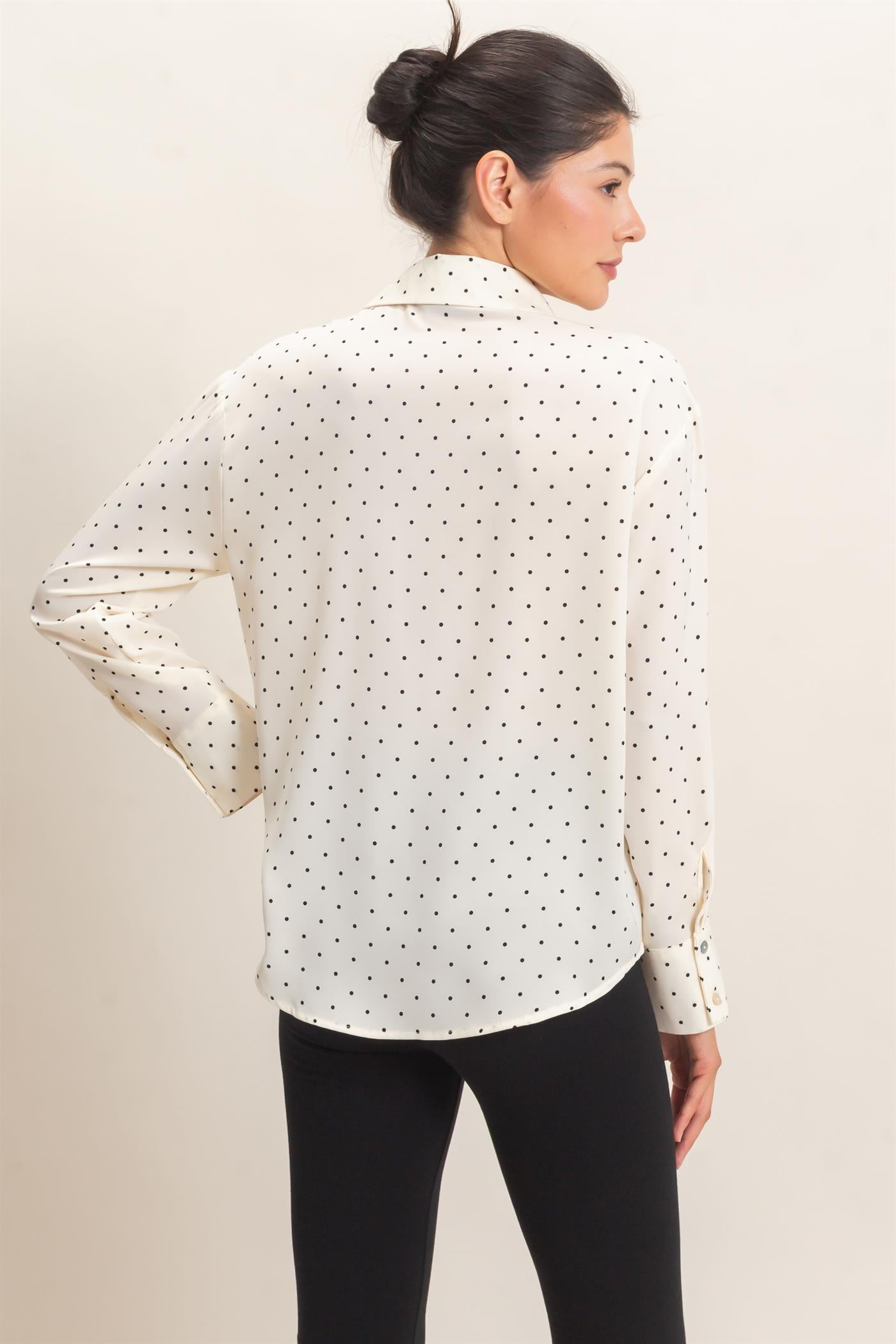 Wholesale Button-Up Polka Dot Shirt Shirts HF26F401 CREAM HYFVE