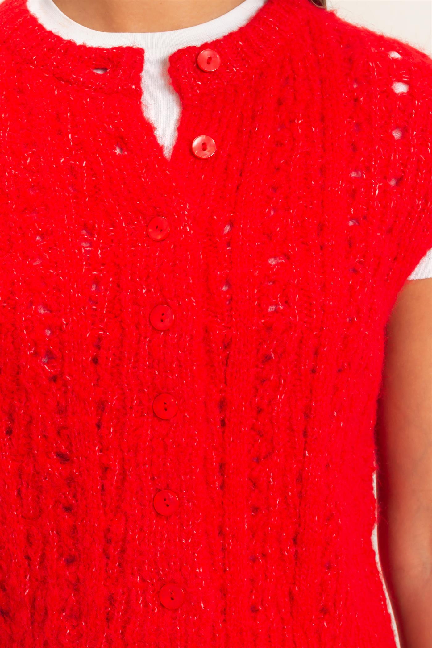 Wholesale Open Knit Sleeveless Button Front Sweater Vest Sweaters DZ26A829 RED DOUBLE ZERO