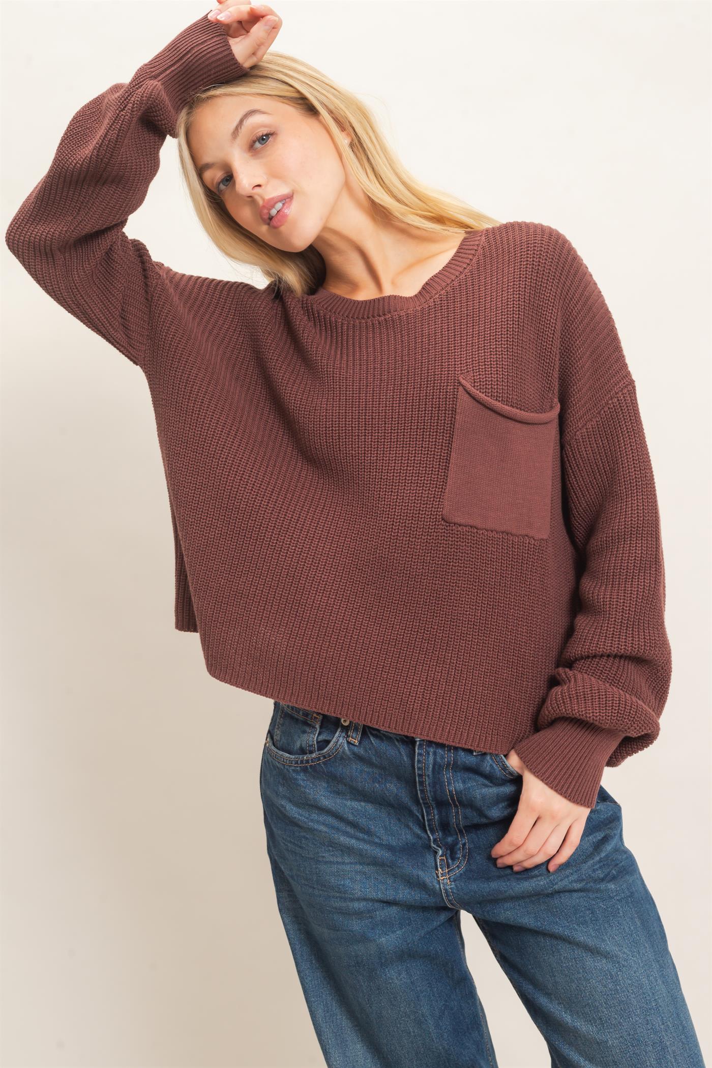 Wholesale Ribbed Drop Shoulder Sweater Sweaters HF26F181 BROWN HYFVE