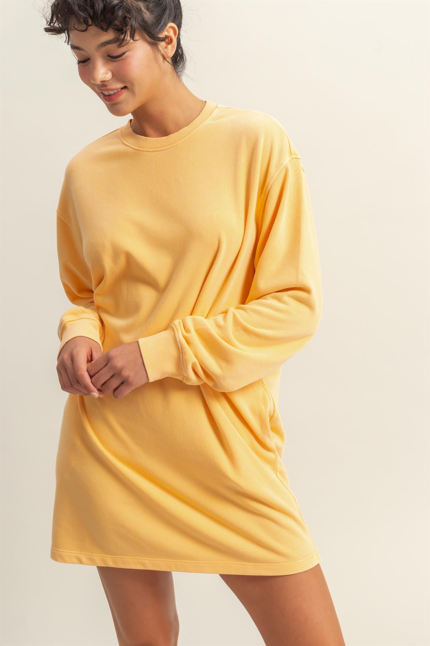 Wholesale Long Sleeve Oversized Mini Dress Dresses DZ25E114 ORANGE DOUBLE ZERO