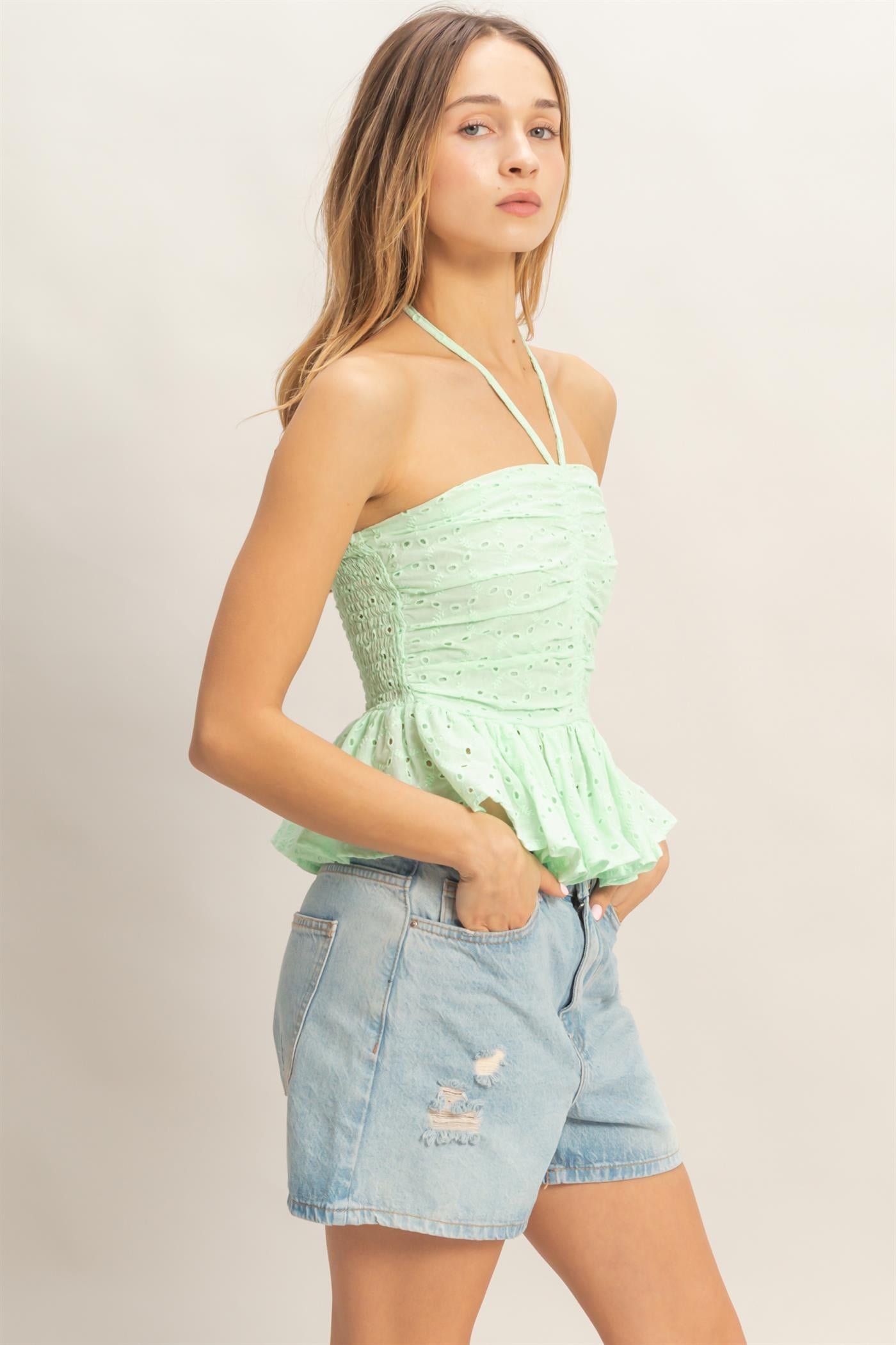 Wholesale Smocked Halter Top Clothing Tops HF26A276 L.SAGE HYFVE
