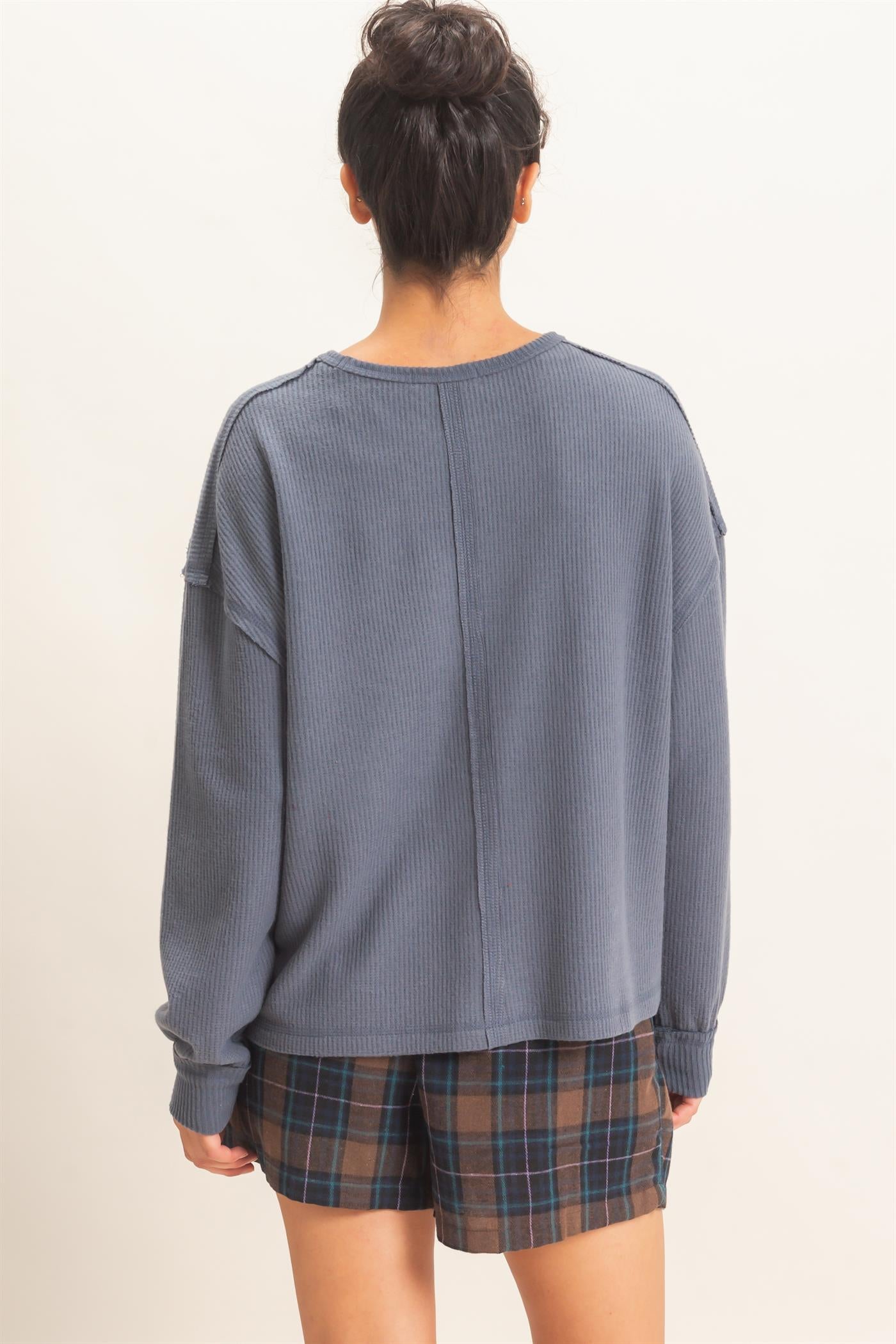 Wholesale Raw Edge Waffle Sweatshirt Sweatshirts DZ26F081 DARK GRAY HYFVE