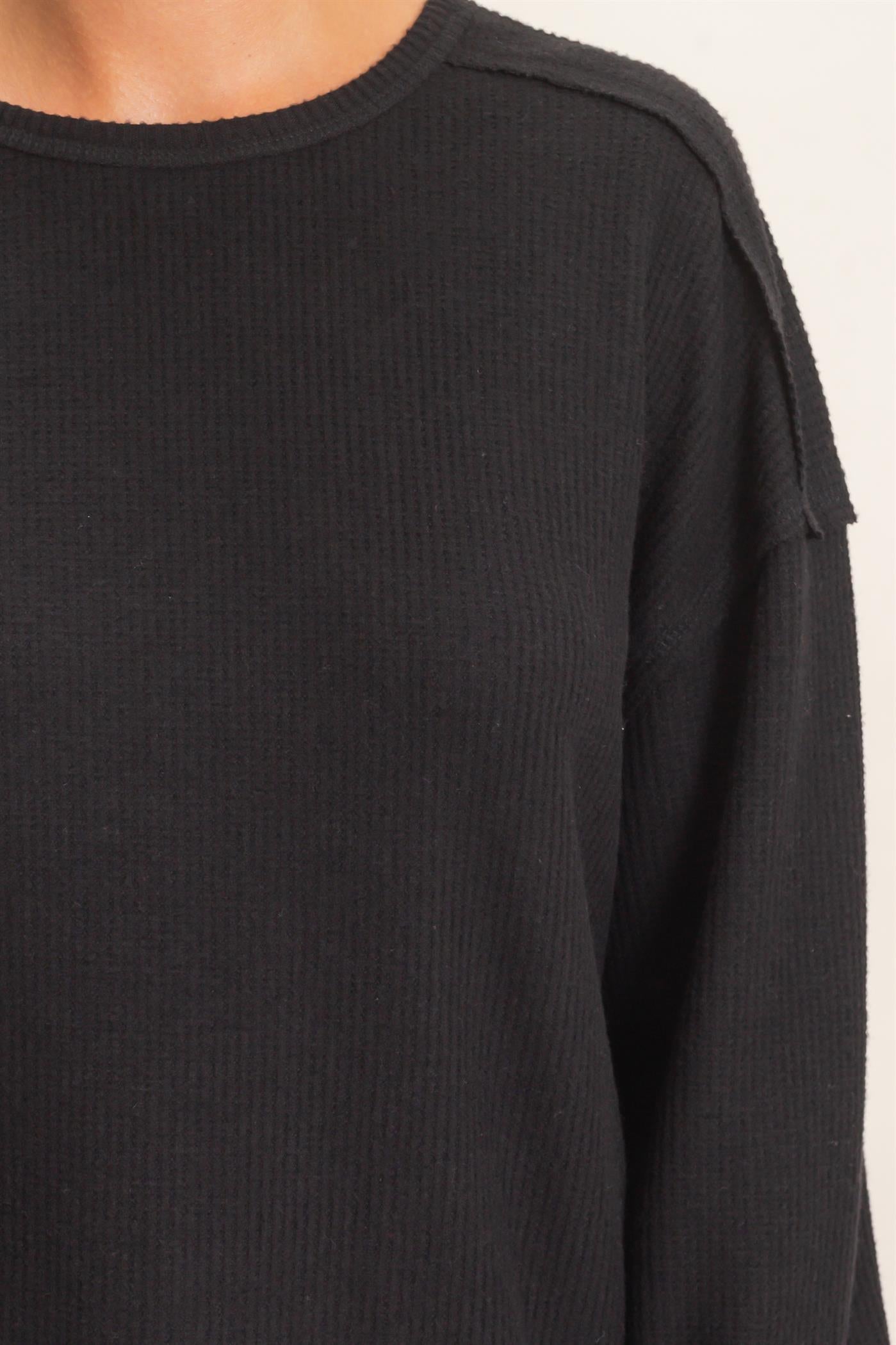 Wholesale Raw Edge Waffle Sweatshirt Sweatshirts DZ26F081 BLACK HYFVE