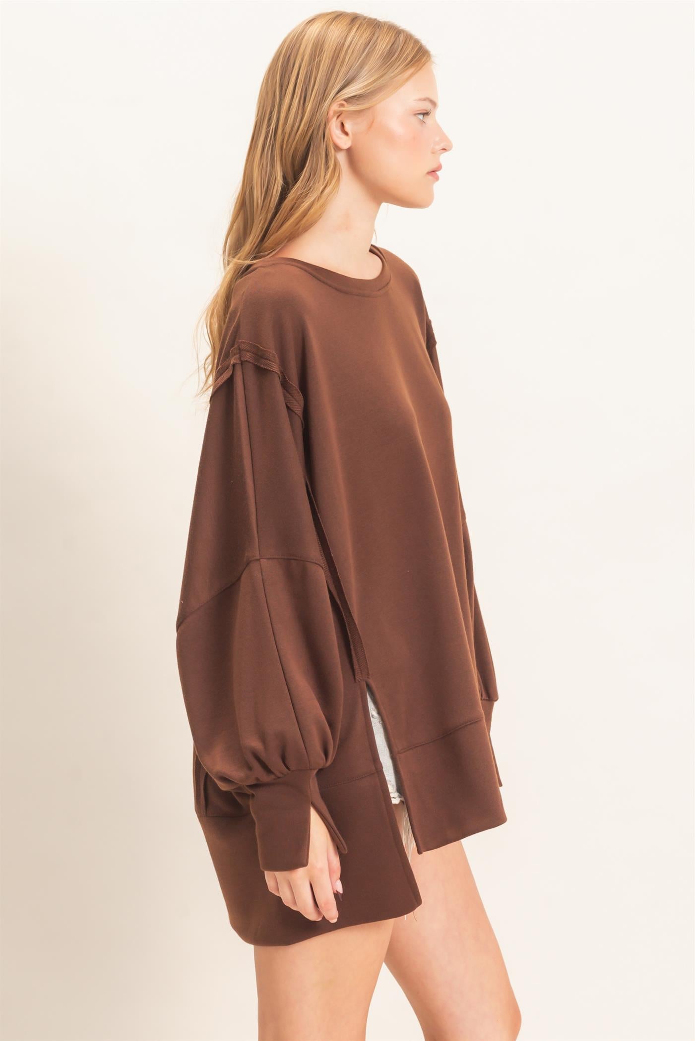 Wholesale Oversized Crew Neck Sweatshirt Sweatshirts HF26F132 BROWN HYFVE