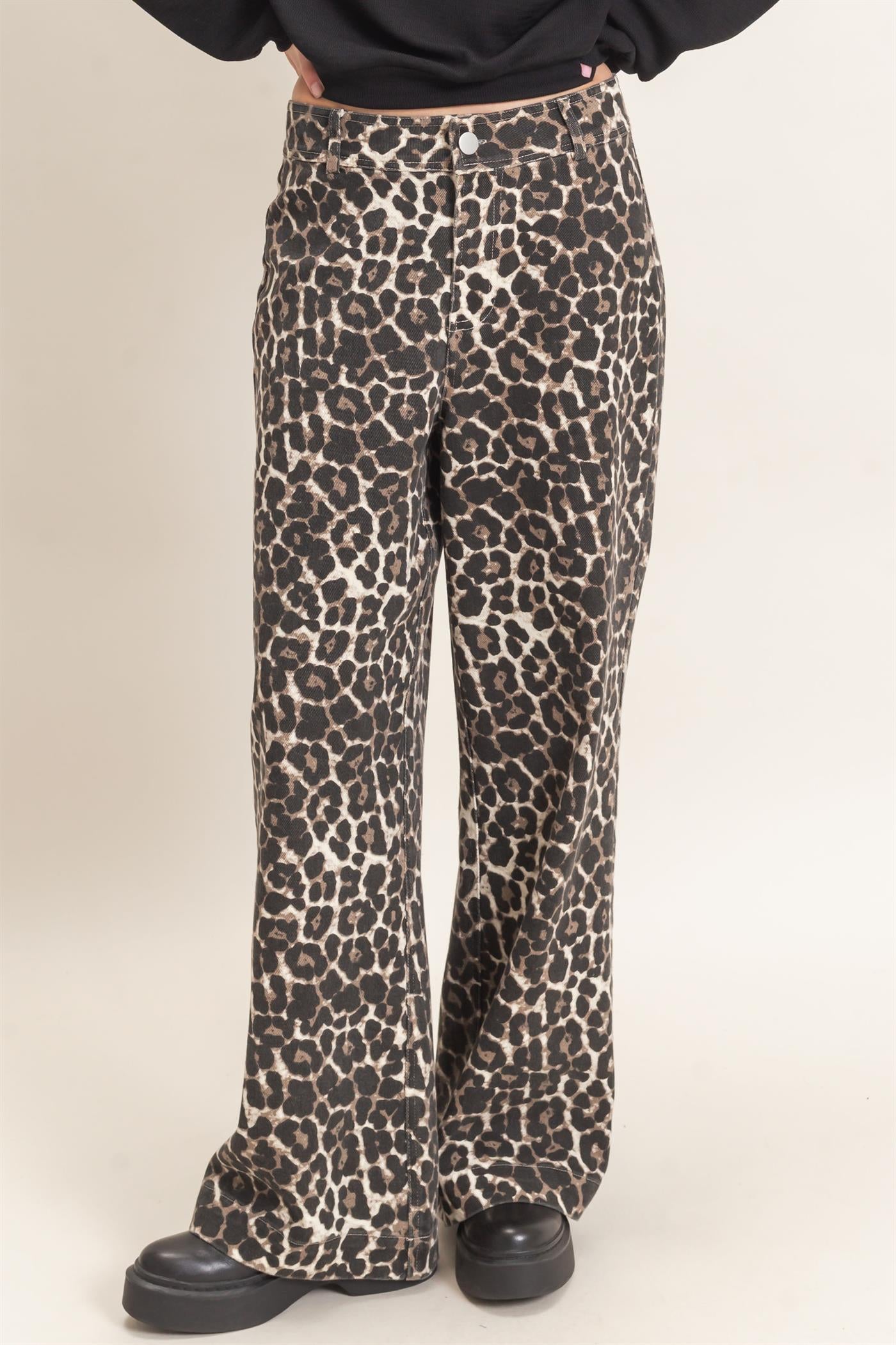 Wholesale Leopard Print Wide-Leg Pants Pants HF26F161 CREAM HYFVE