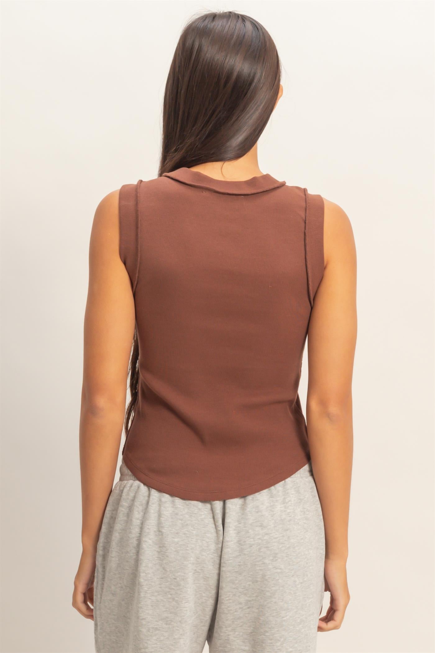 Wholesale Seam Detail Tank Top Tank Tops DZ26A369 CHOCOLATE DOUBLE ZERO