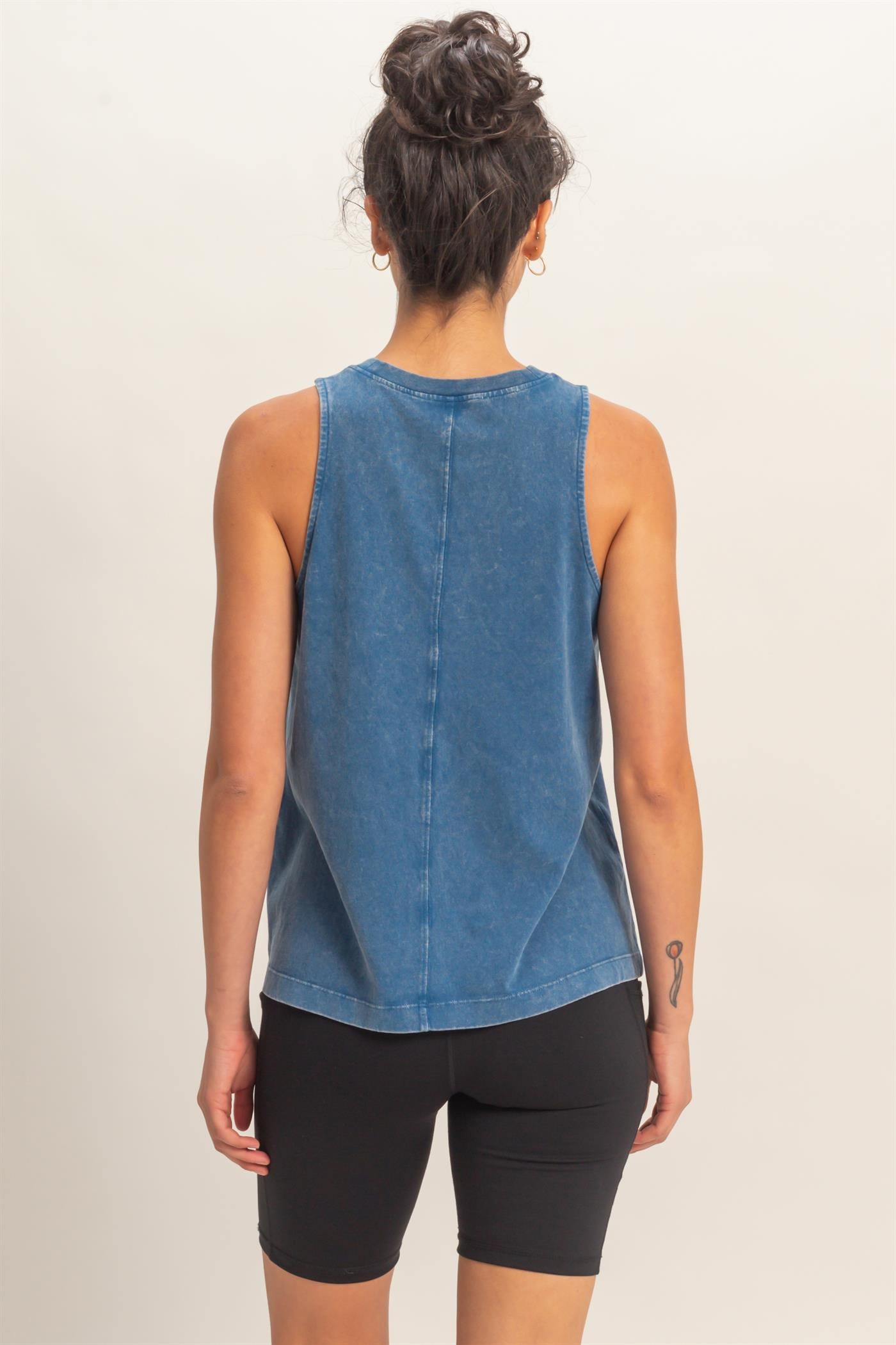 Wholesale Mineral Washed Sleeveless Top Clothing Tops DZ26A739 NAVY DOUBLE ZERO