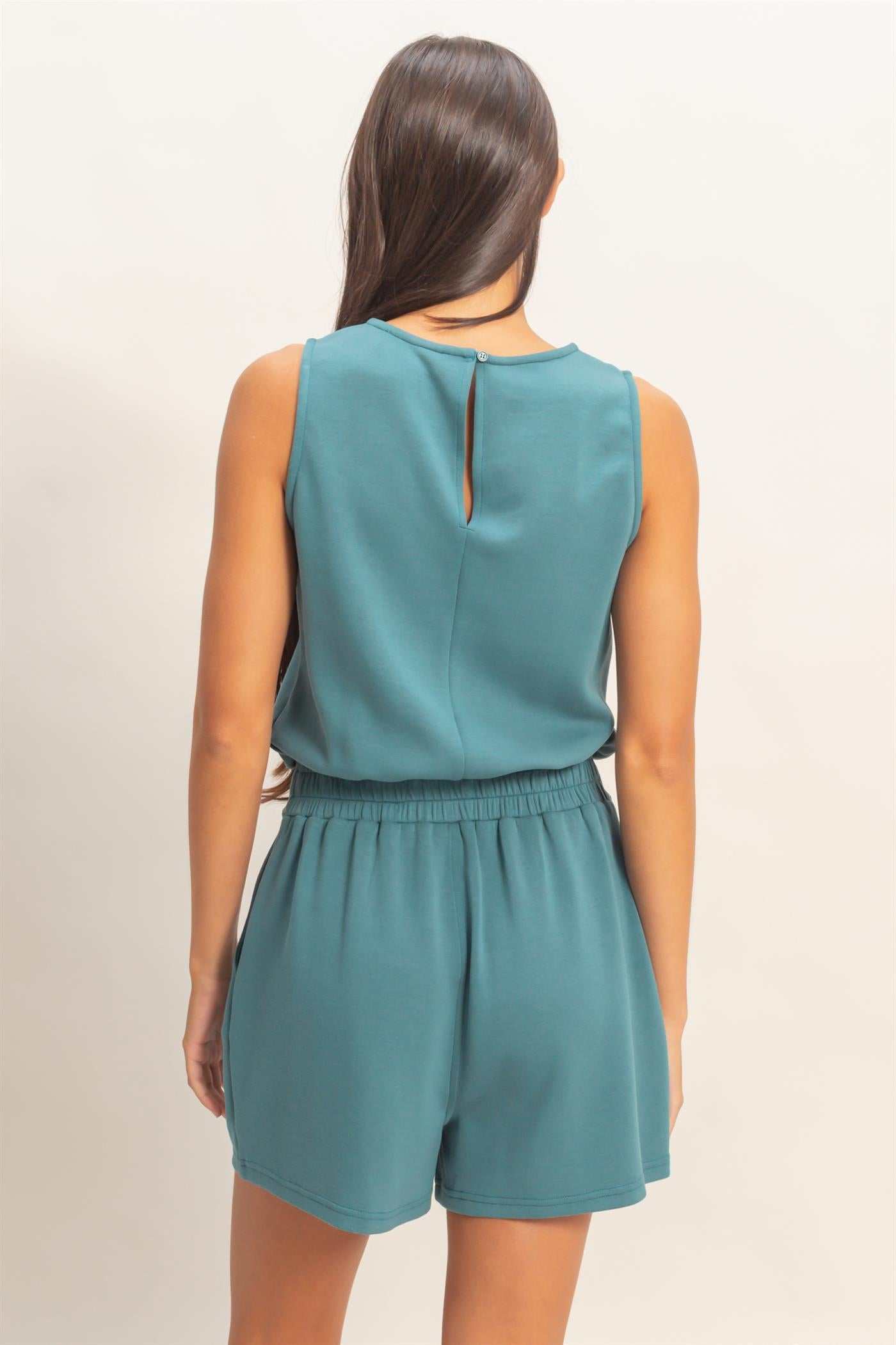 Wholesale Drawstring Waist Sleeveless Romper Clothing DZ26C732 DARK TEAL DOUBLE ZERO