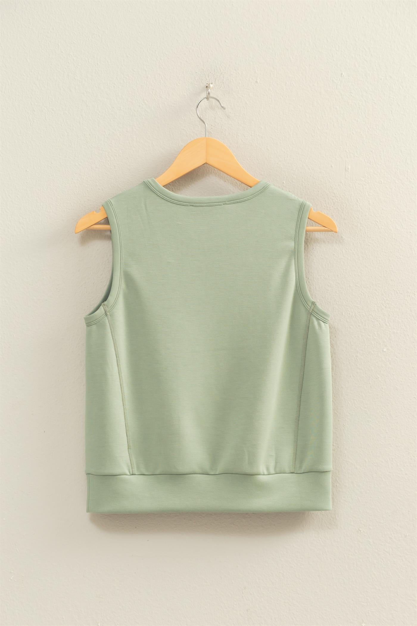 Wholesale Sleeveless Crew Neck Top Clothing Tops DZ26C709 SAGE GREEN DOUBLE ZERO