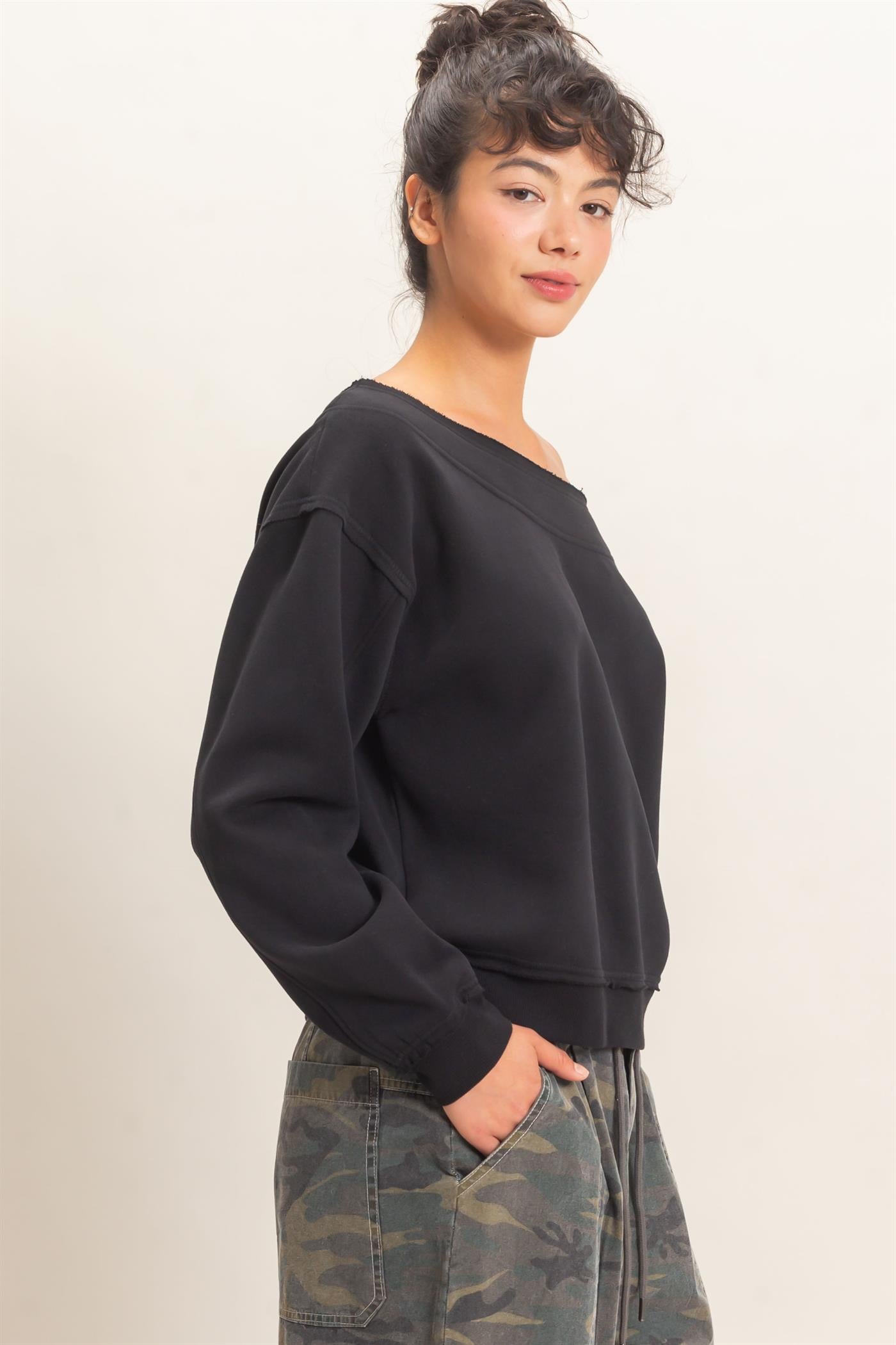 Wholesale Off Shoulder Sweatshirt Sweatshirts DZ26C880 BLACK DOUBLE ZERO