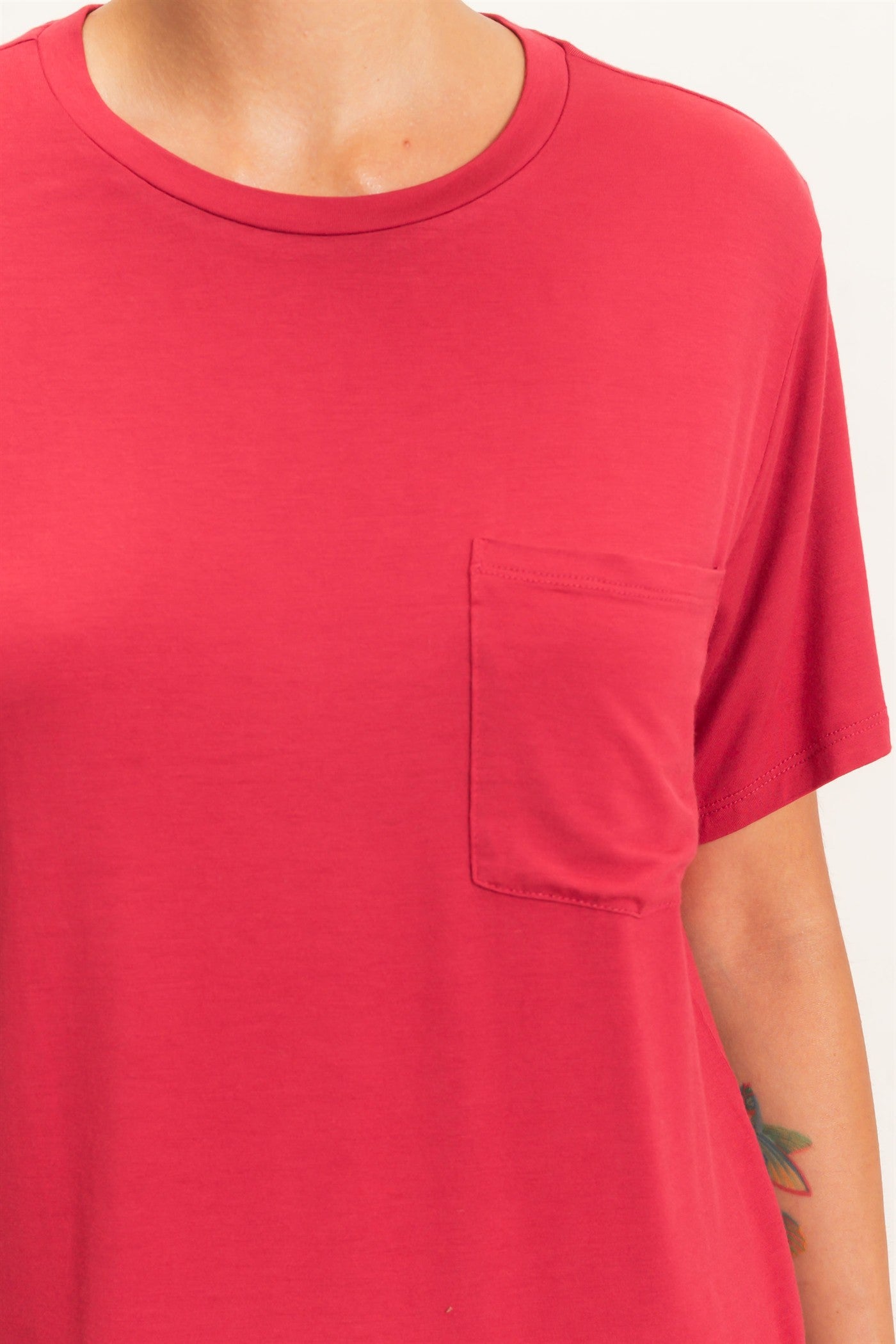 Wholesale Crew Neck Pocket Tee Clothing Tops DZ26E254 DARK RED DOUBLE ZERO