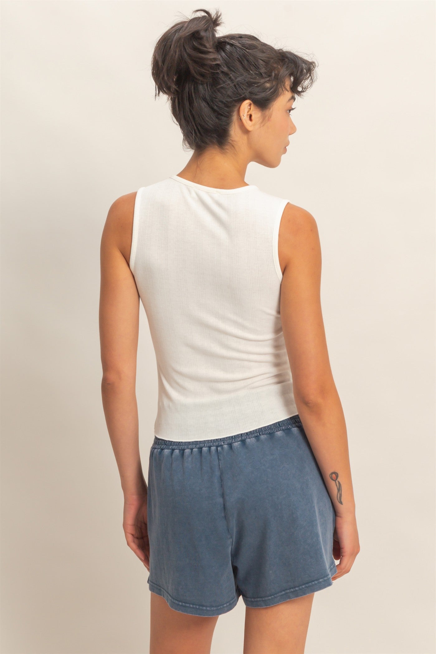 Wholesale Sleeveless Pointelle Button Front Top Clothing Tops DZ26A759 WHITE DOUBLE ZERO
