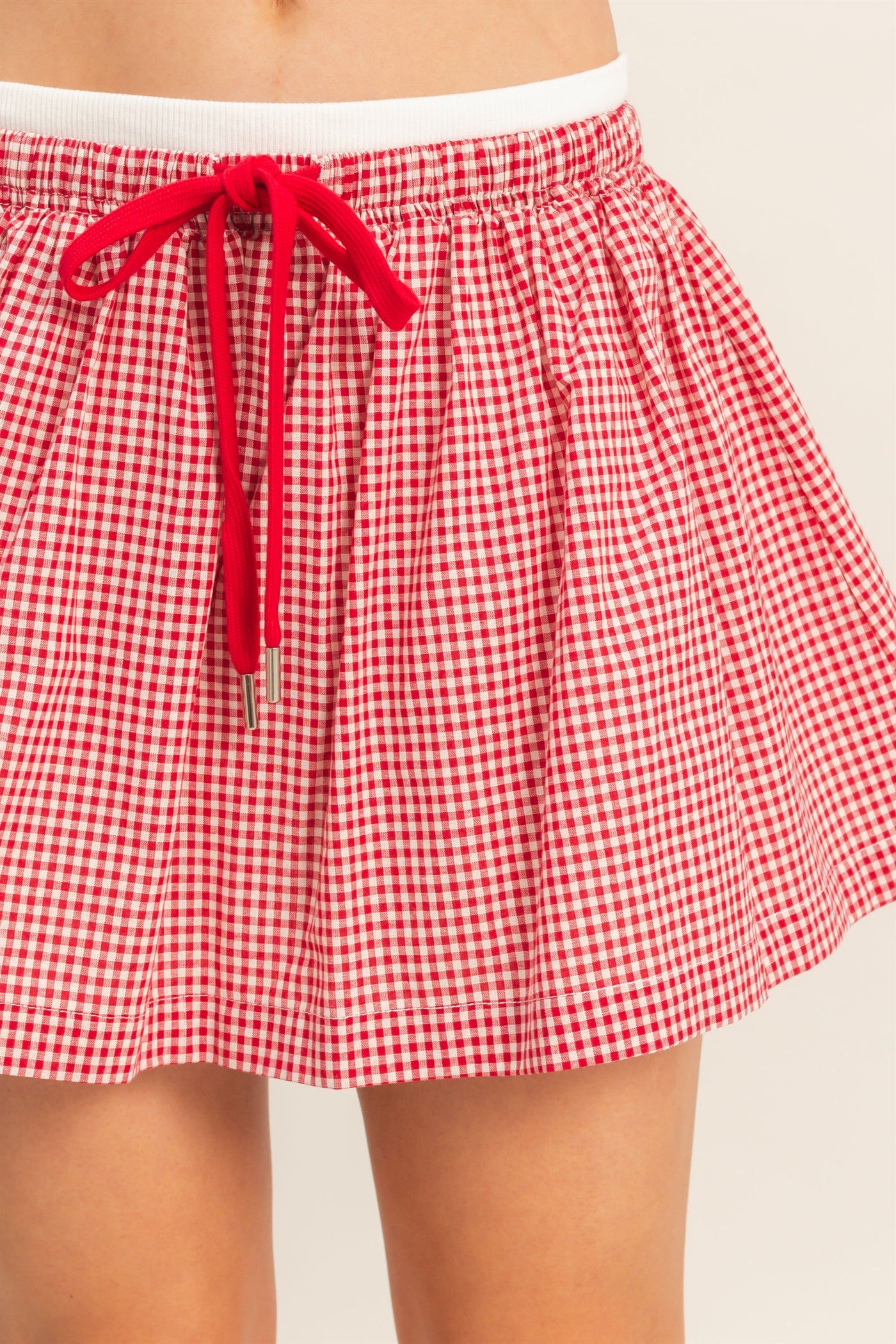 Wholesale Gingham Tie-Waist Skirt Skirts HF26A201 RED HYFVE