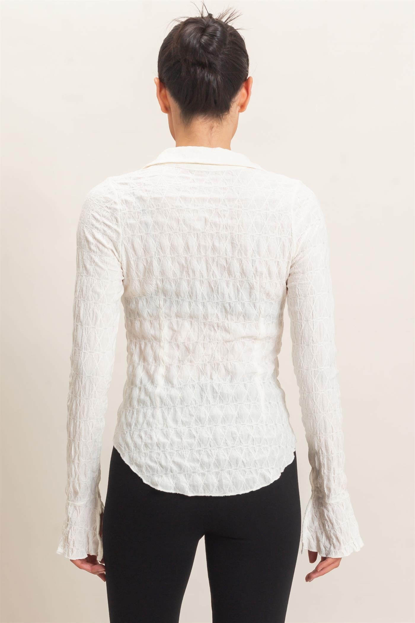 Wholesale Textured Button-Up Collared Top Shirts HF26E062 IVORY HYFVE