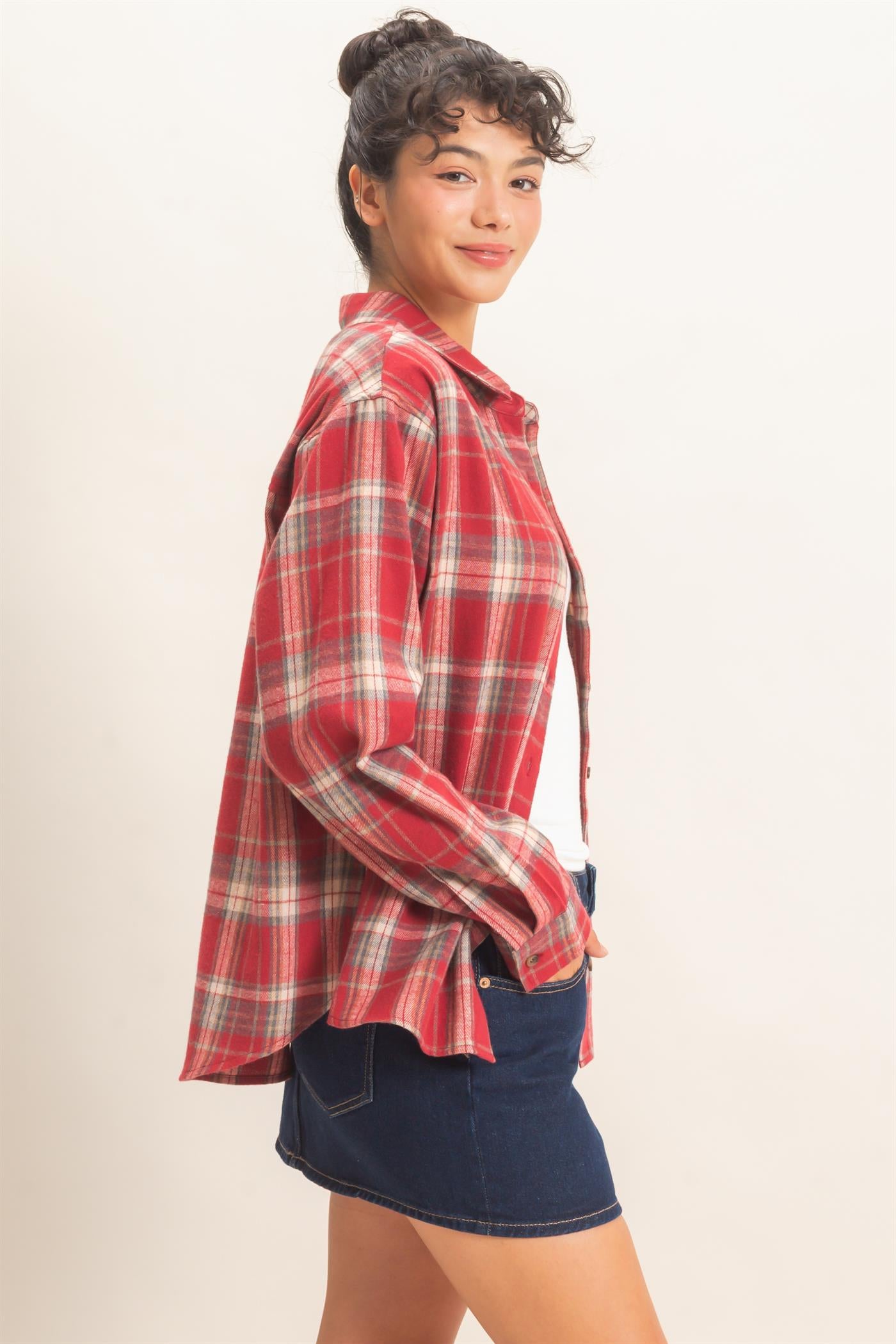 Wholesale Plaid Long Sleeve Shirt Shirts DZ26F275 RED DOUBLE ZERO