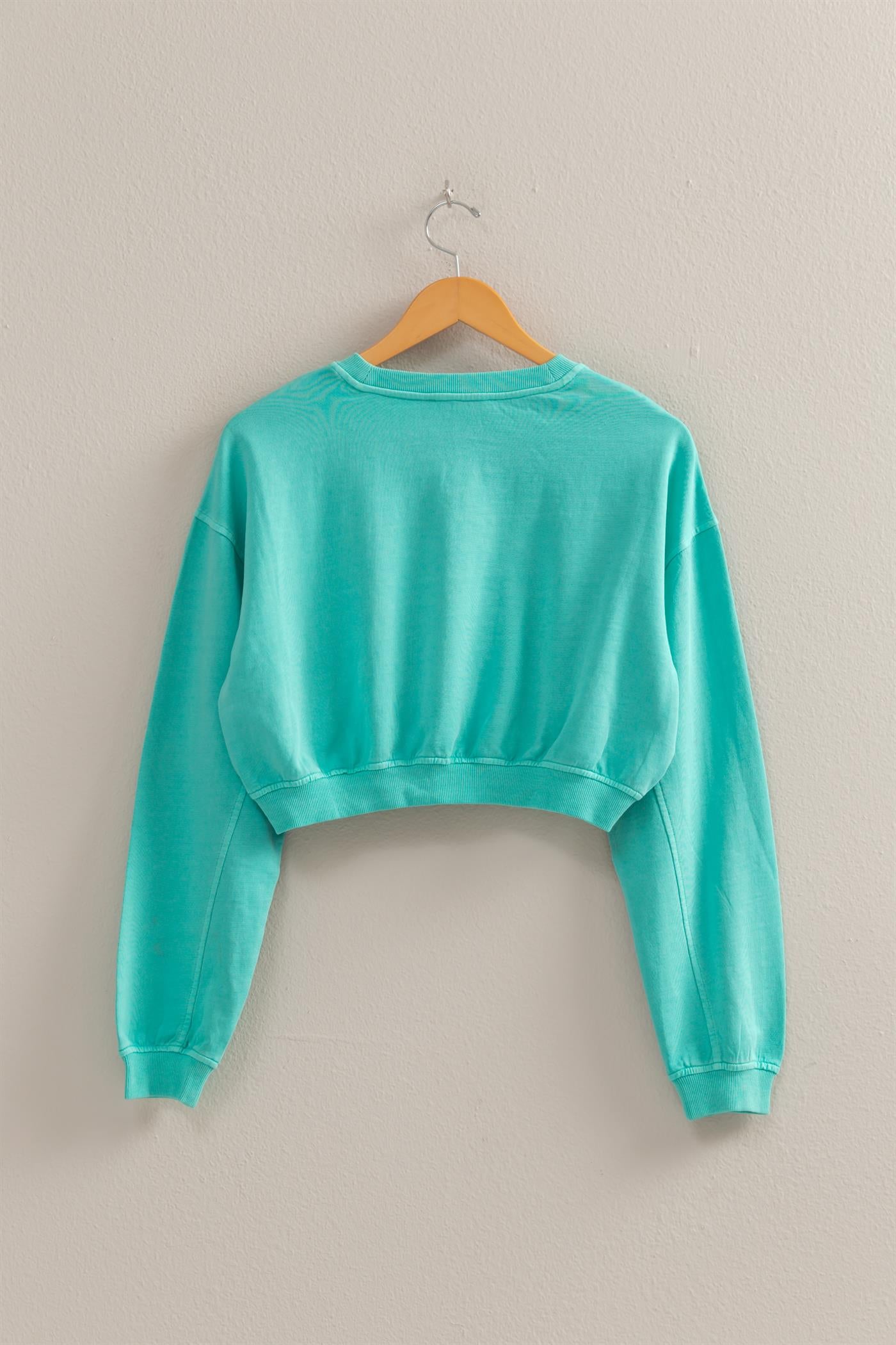 Wholesale Crew Neck Long Sleeve Crop Sweatshirt Sweatshirts DZ25A923 TURQUOISE DOUBLE ZERO