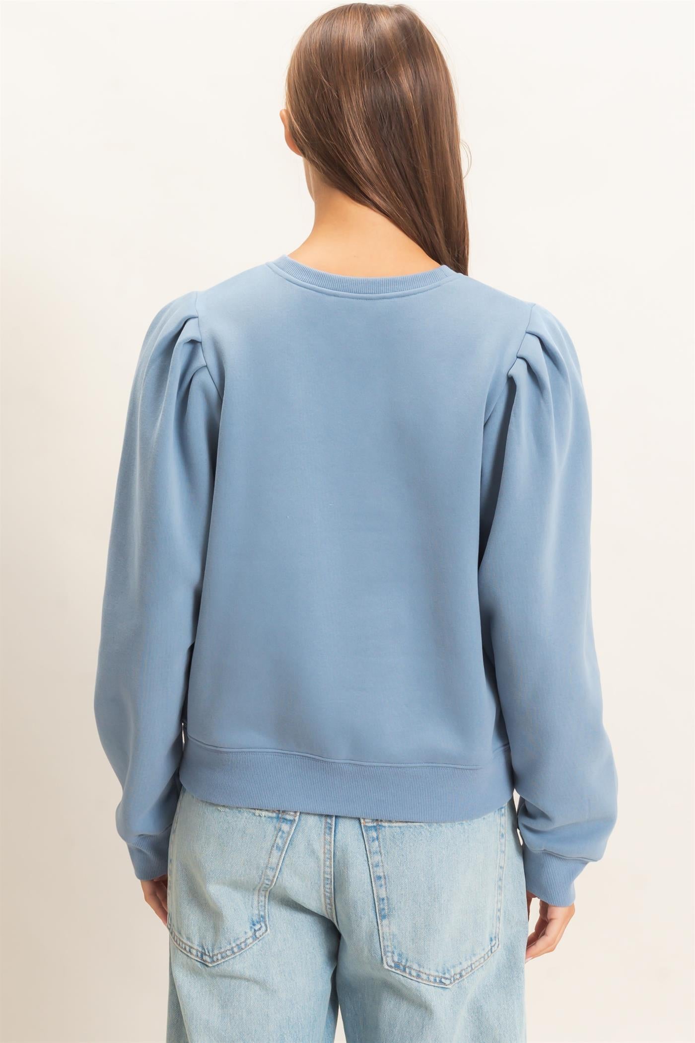 Wholesale Puff Sleeve Crew Neck Sweatshirt Sweatshirts DZ26E110 DUSTY BLUE DOUBLE ZERO