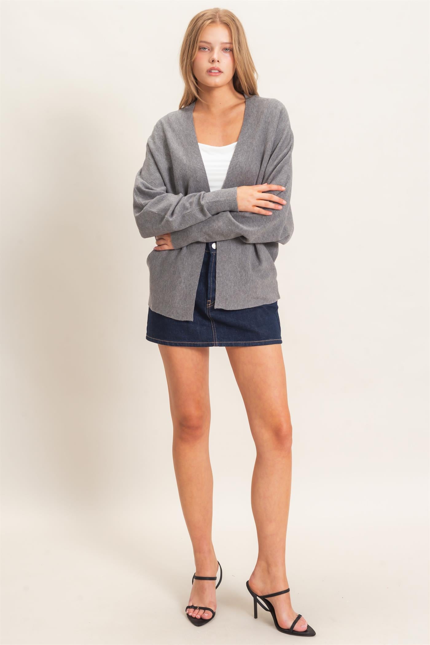 Wholesale Open Front Knit Cardigan Cardigans HF26E834 GRAY HYFVE