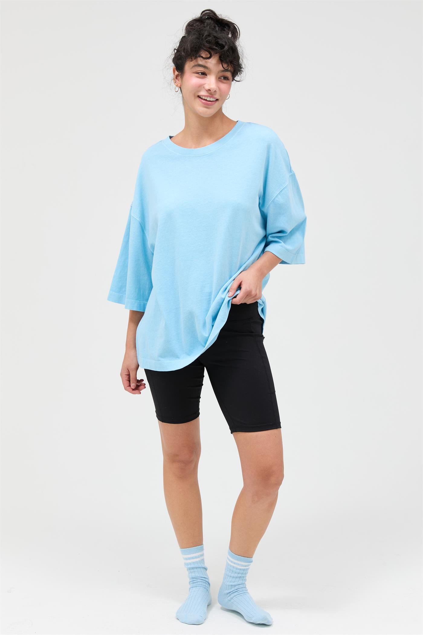 Wholesale Pigment Dye Oversized Half-Sleeve T-Shirt Clothing Tops DZ26A459 BLUE DOUBLE ZERO