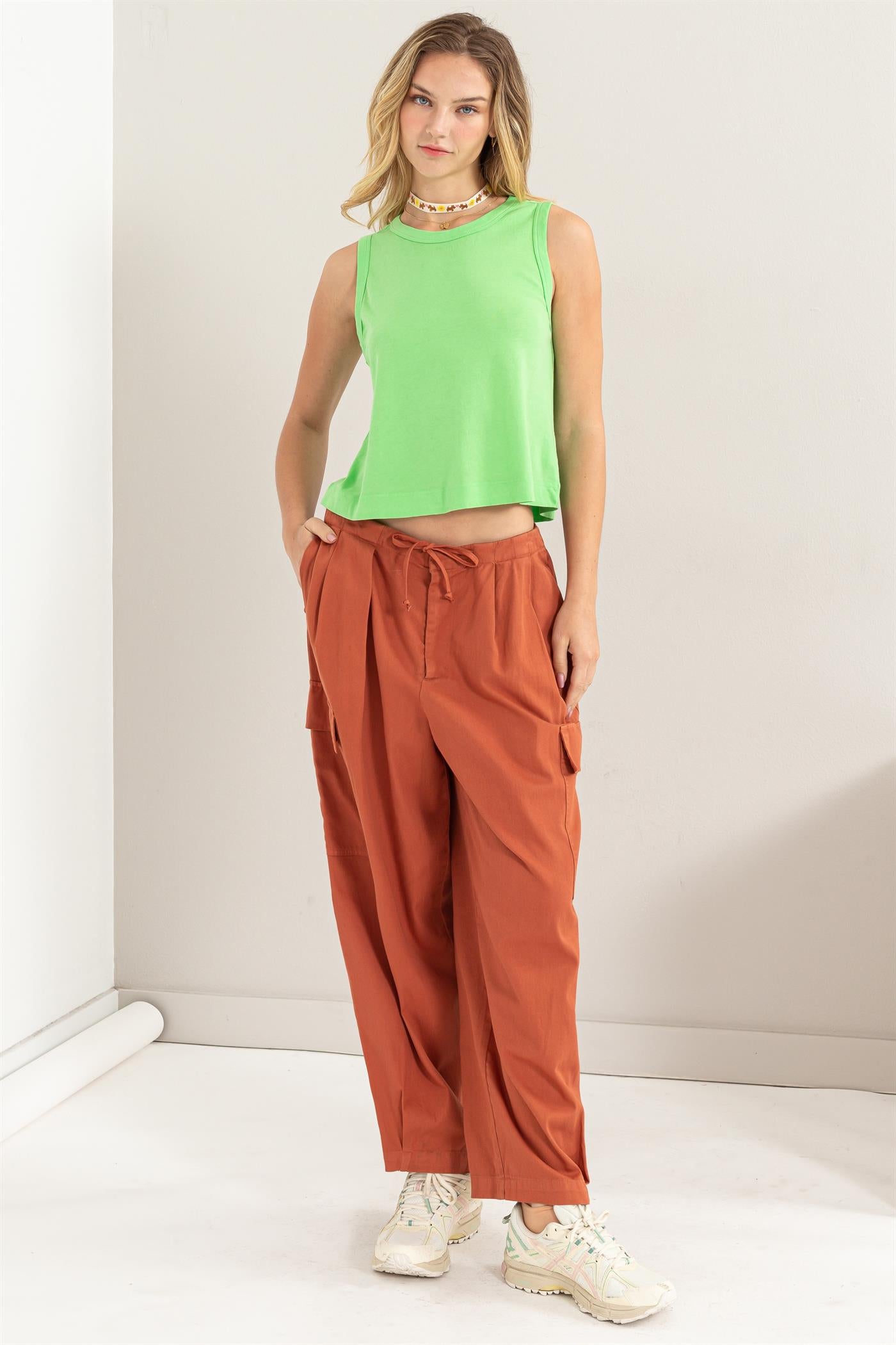 Wholesale High Waist Drawstring Cargo Pants Pants DZ24A650 BAKED CLAY DOUBLE ZERO