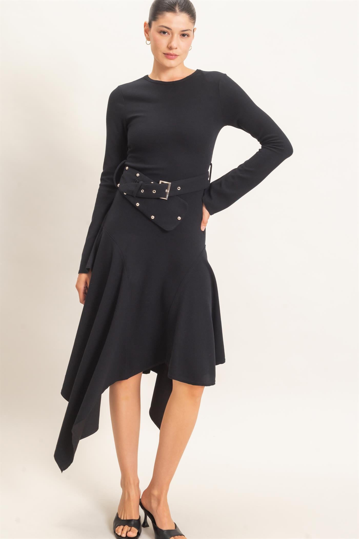Wholesale Asymmetrical Knit Dress Dresses HF26E992 BLACK HYFVE