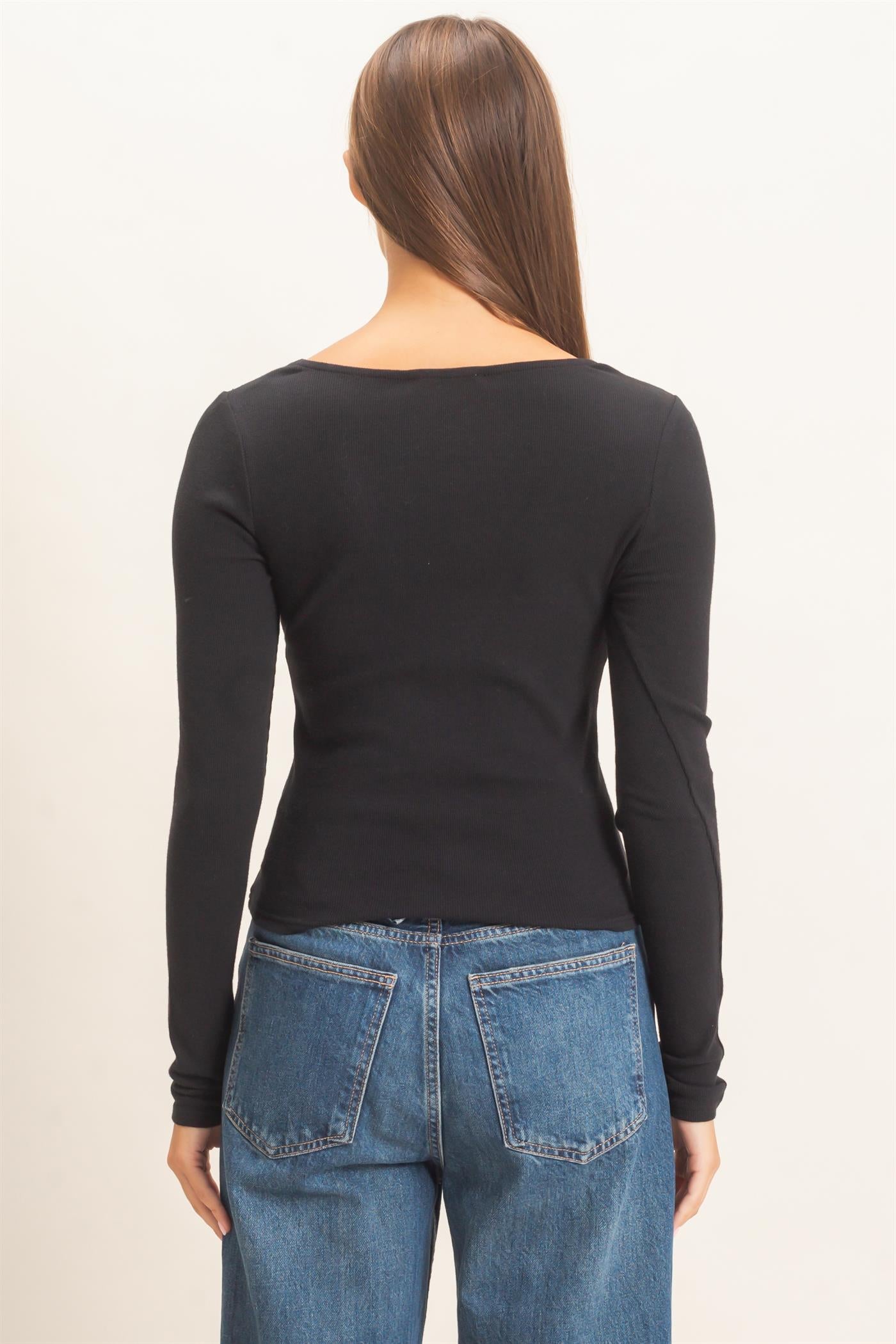 Wholesale Lace Trim V-Neck Top Clothing Tops DZ26E913 BLACK DOUBLE ZERO