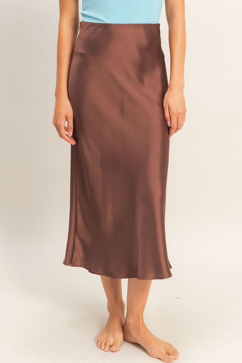 Wholesale Satin Midi Skirt Skirts DZ26A050 CHOCOLATE DOUBLE ZERO